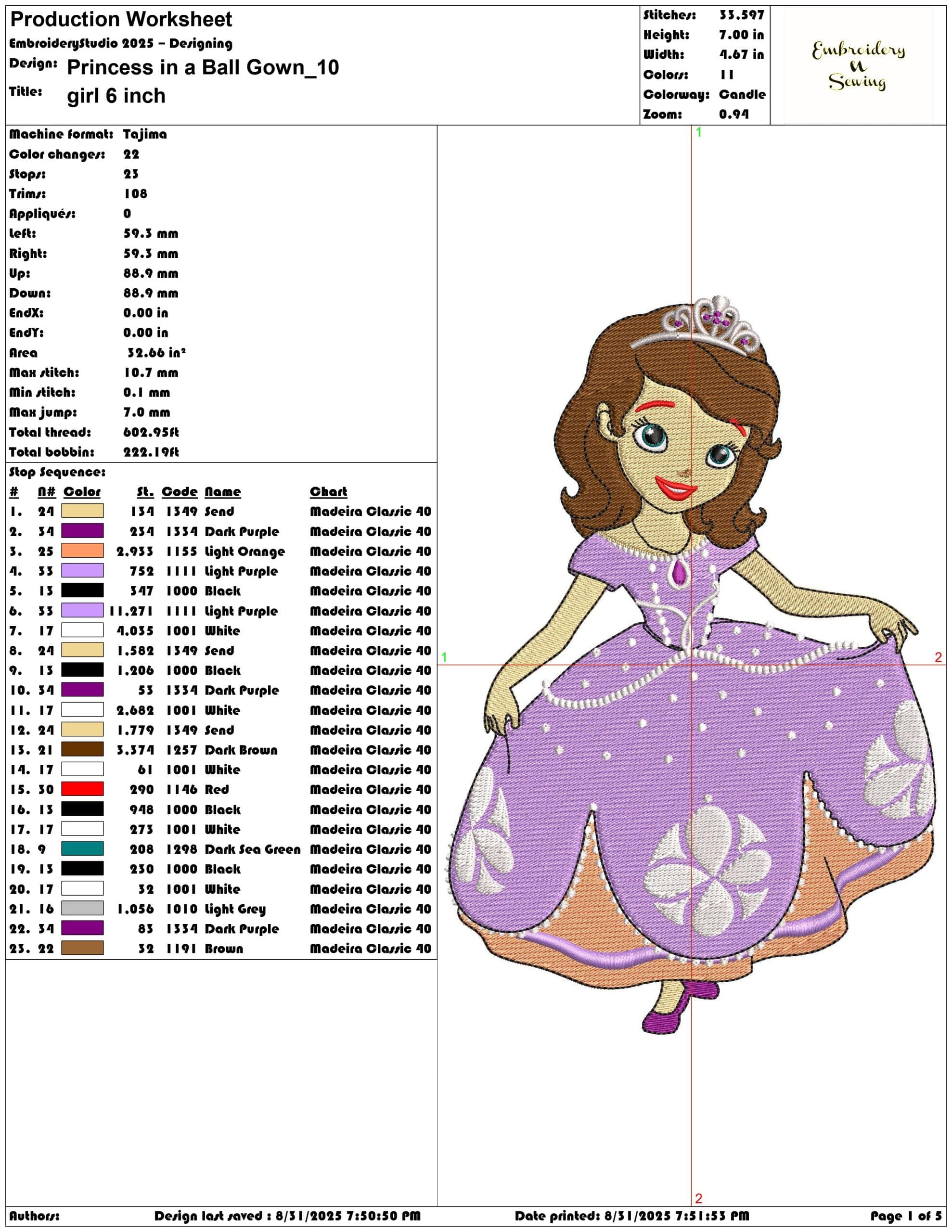 Princess in a Ball Gown-Elegant embroidery design file - instant download — view 3