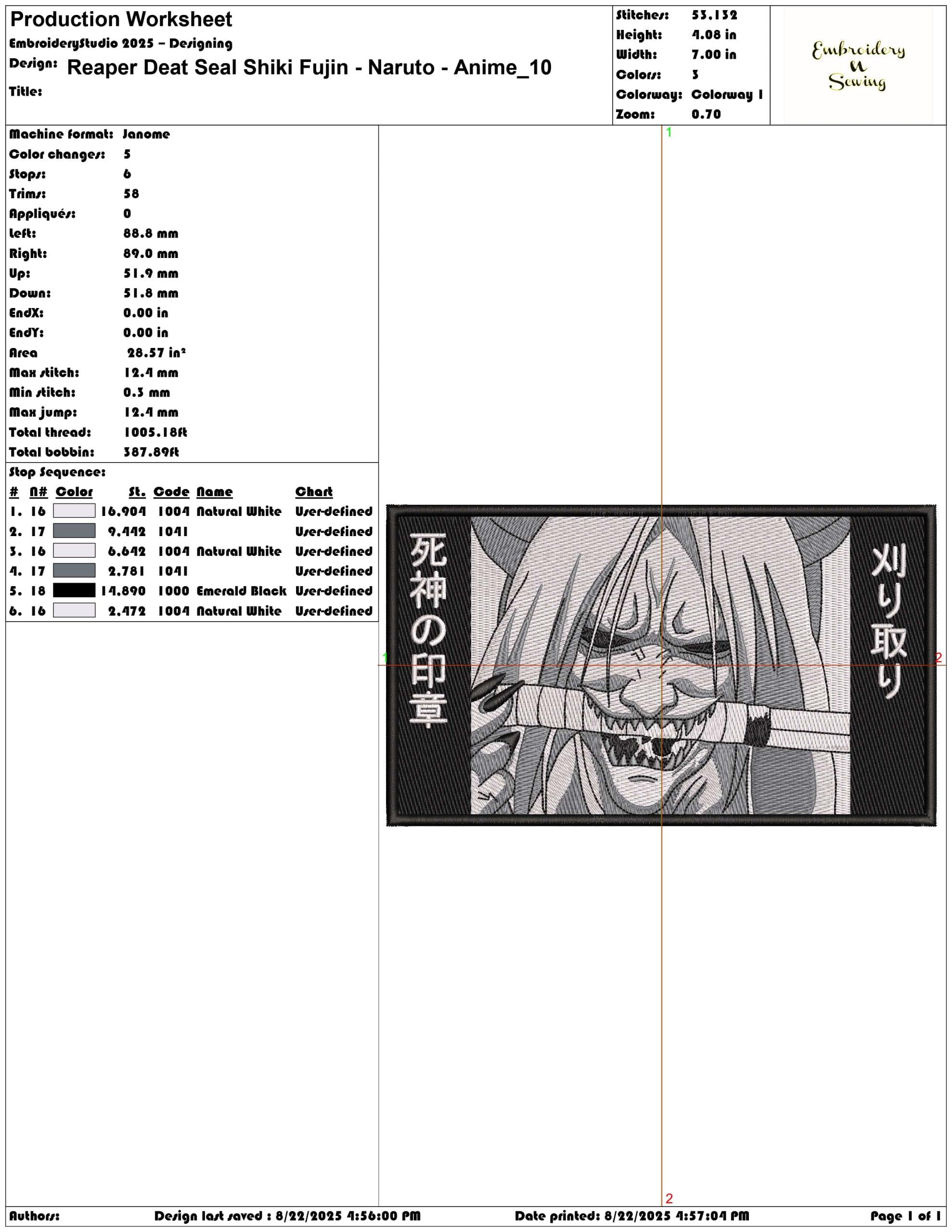 Reaper Deat Seal Shiki Fujin - Naruto - Anime-Elegant embroidery design file - instant download — view 3