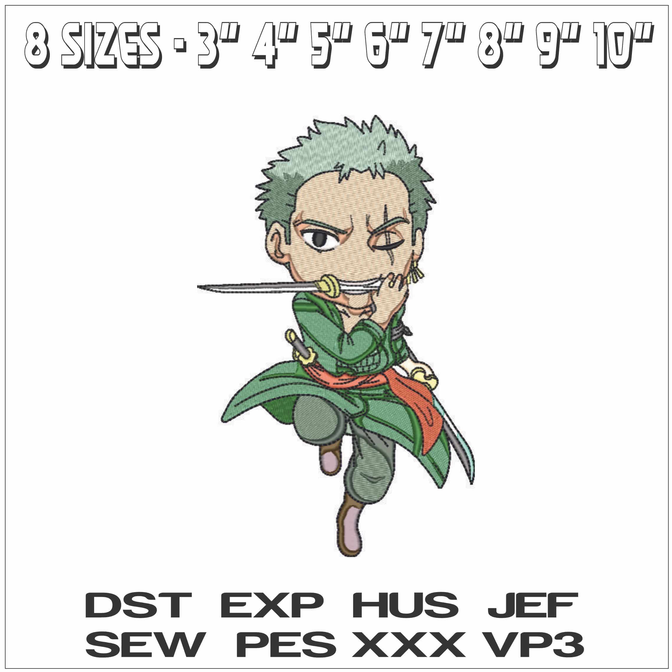 Roronoa Zoro - One Piece - Anime-Elegant embroidery design file - instant download — view 2
