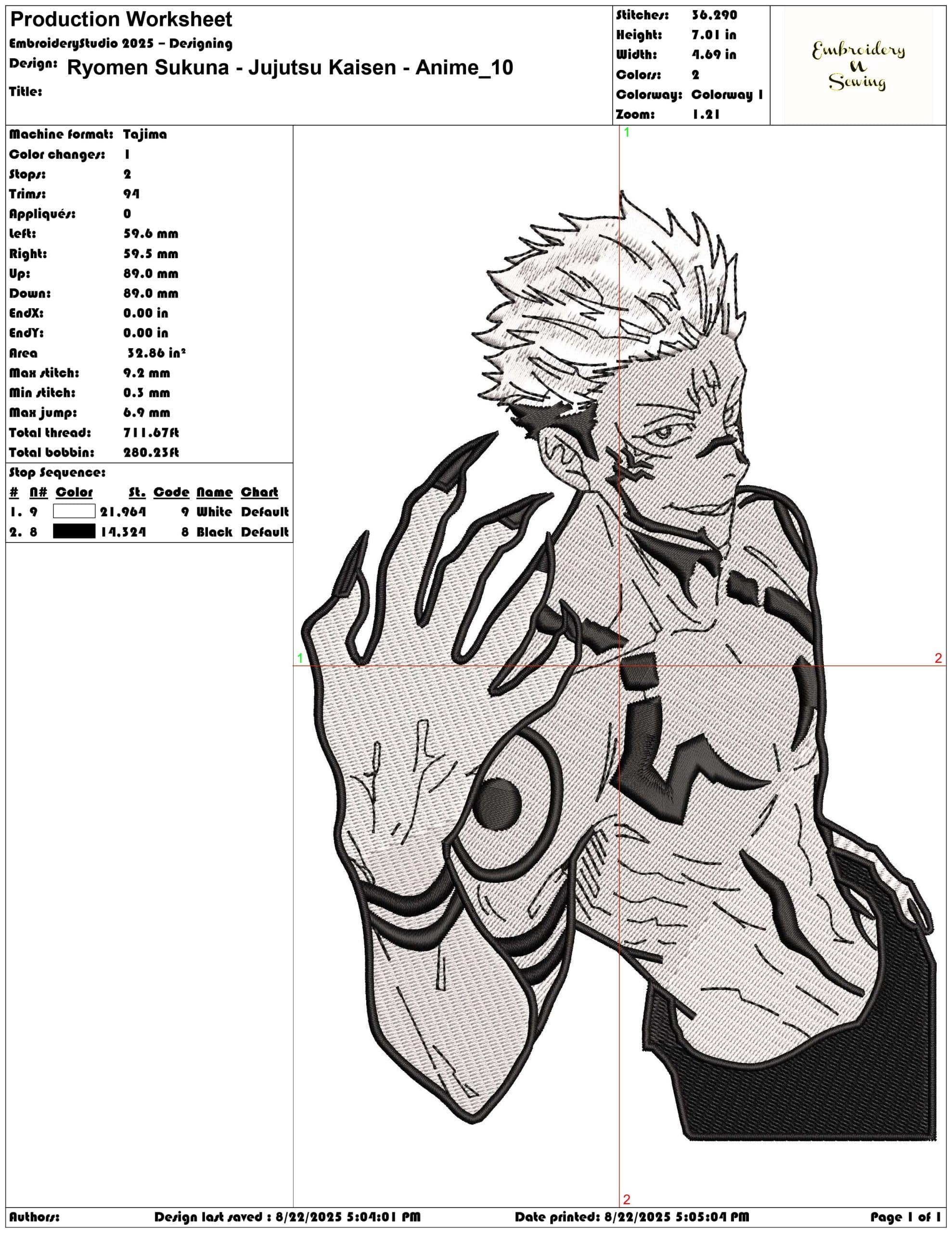Ryomen Sukuna - Jujutsu Kaisen - Anime-Elegant embroidery design file - instant download — view 3