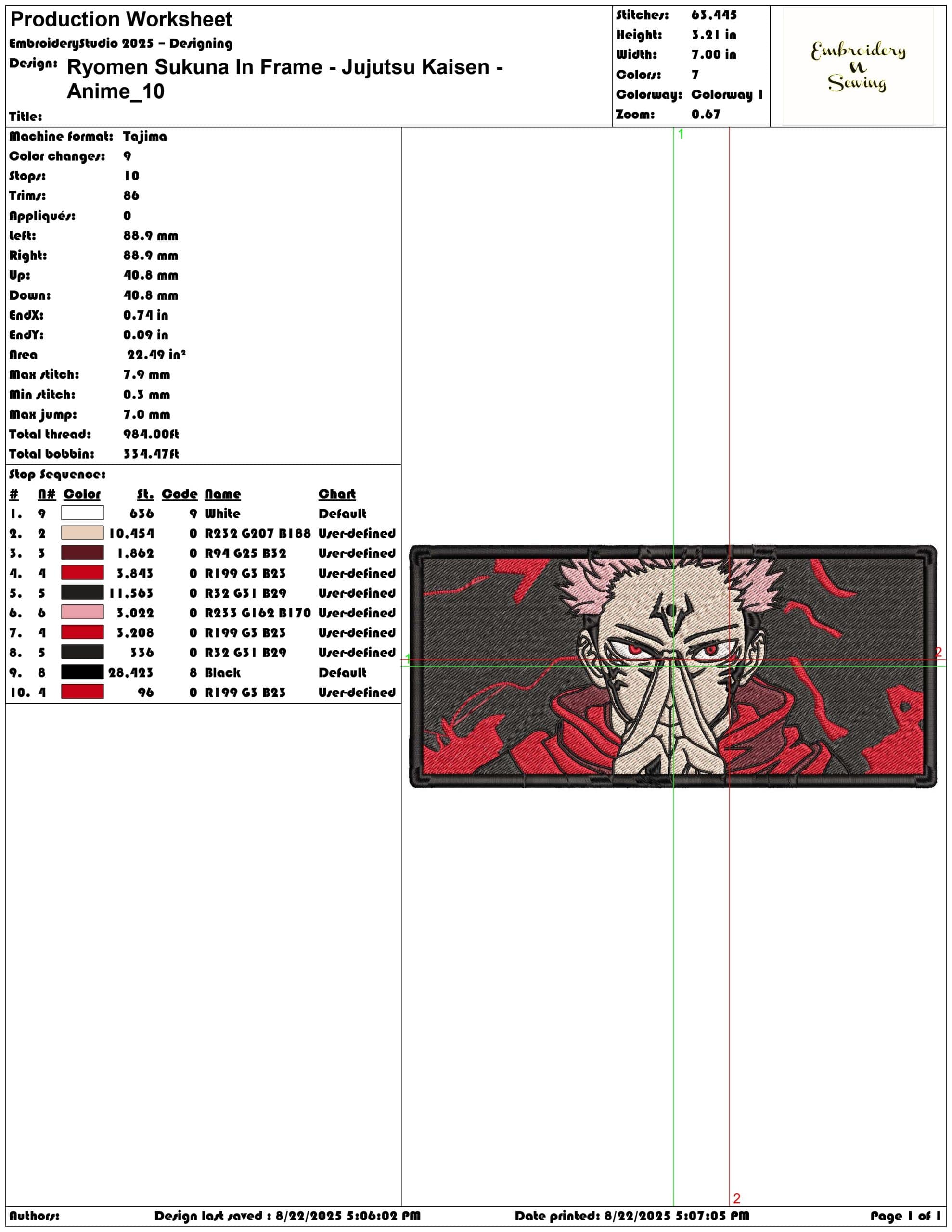 Ryomen Sukuna In Frame - Jujutsu Kaisen - Anime-Elegant embroidery design file - instant download — view 3