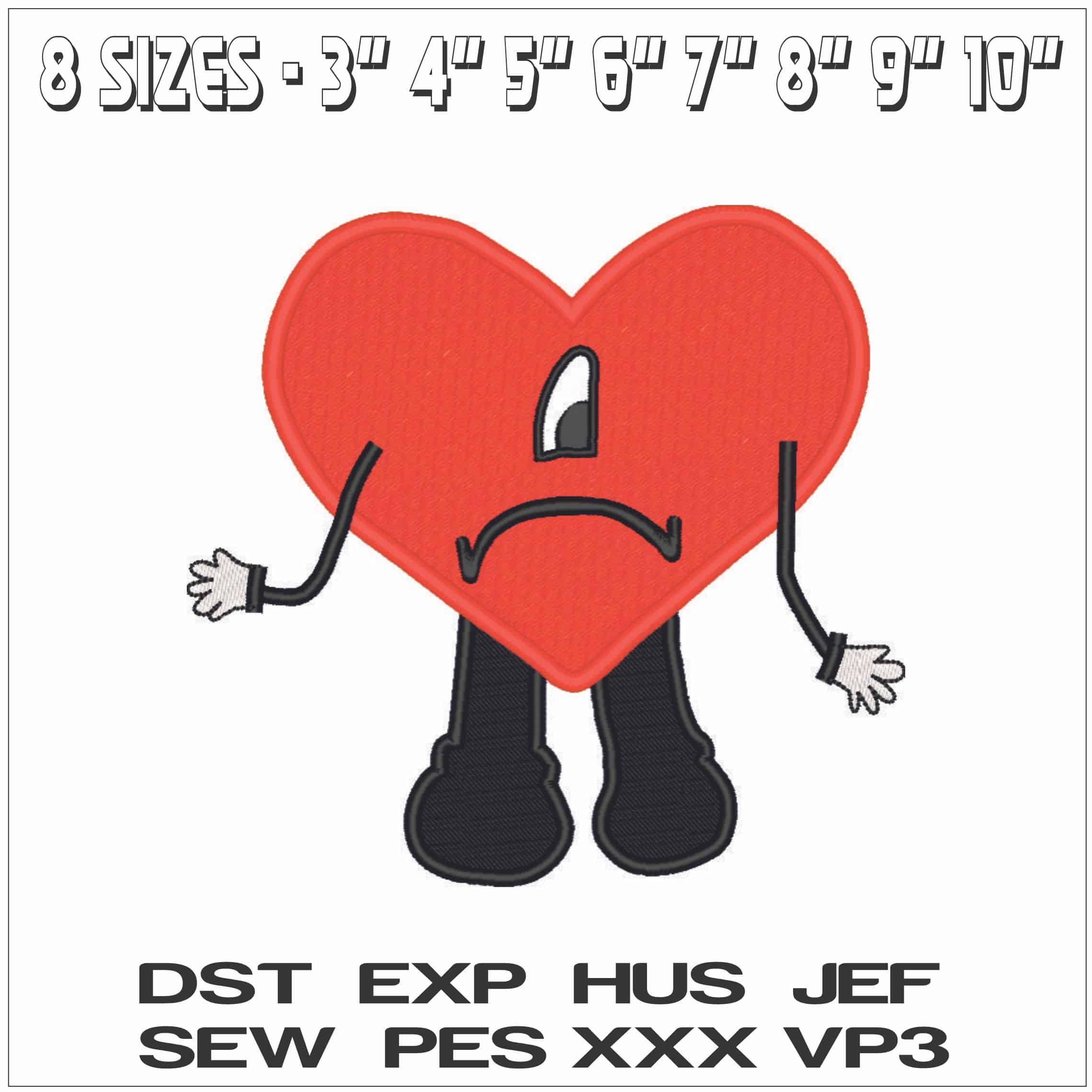 Sad Heart - Bad Bunny-Elegant embroidery design file - instant download — view 2