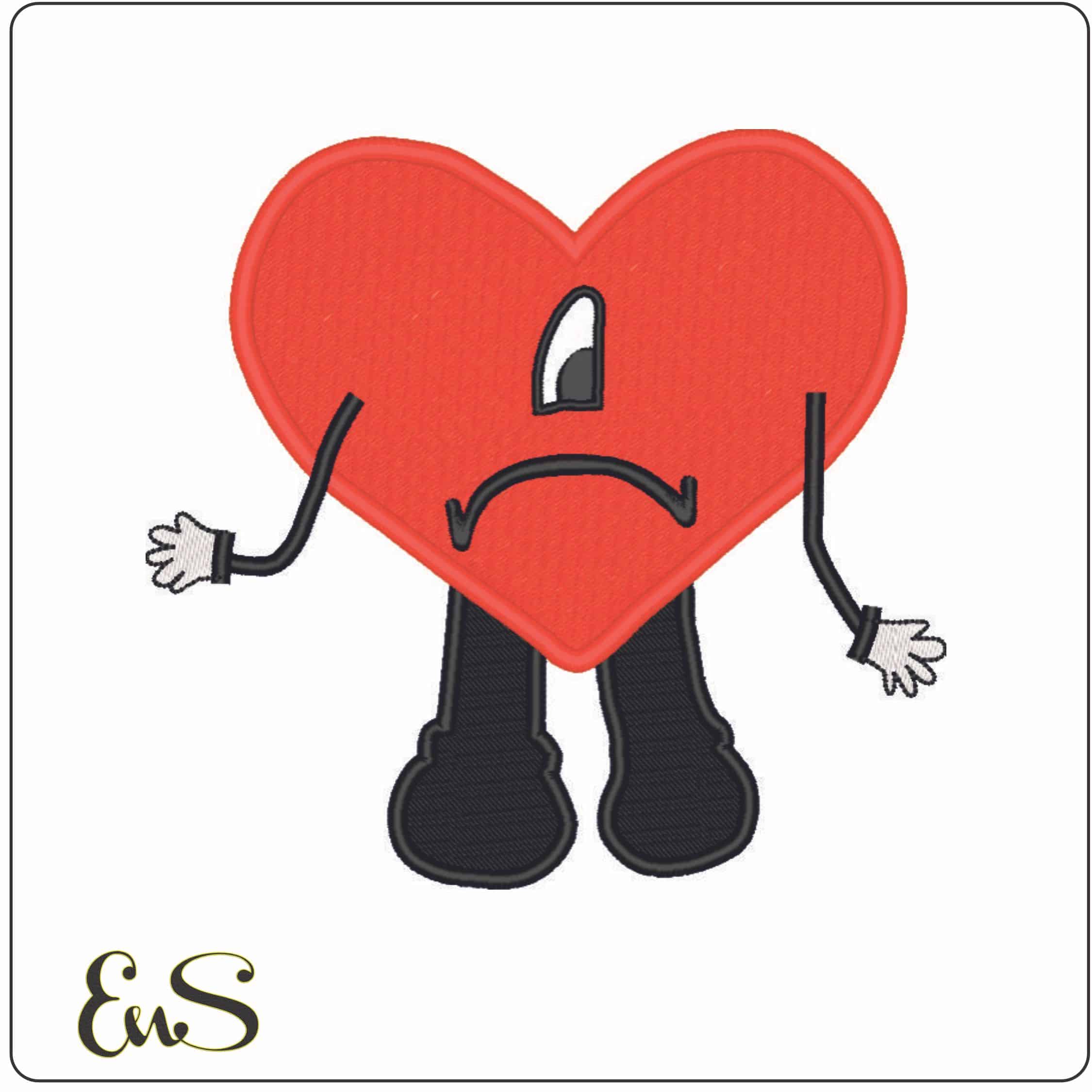 Sad Heart - Bad Bunny-Elegant embroidery design file - instant download