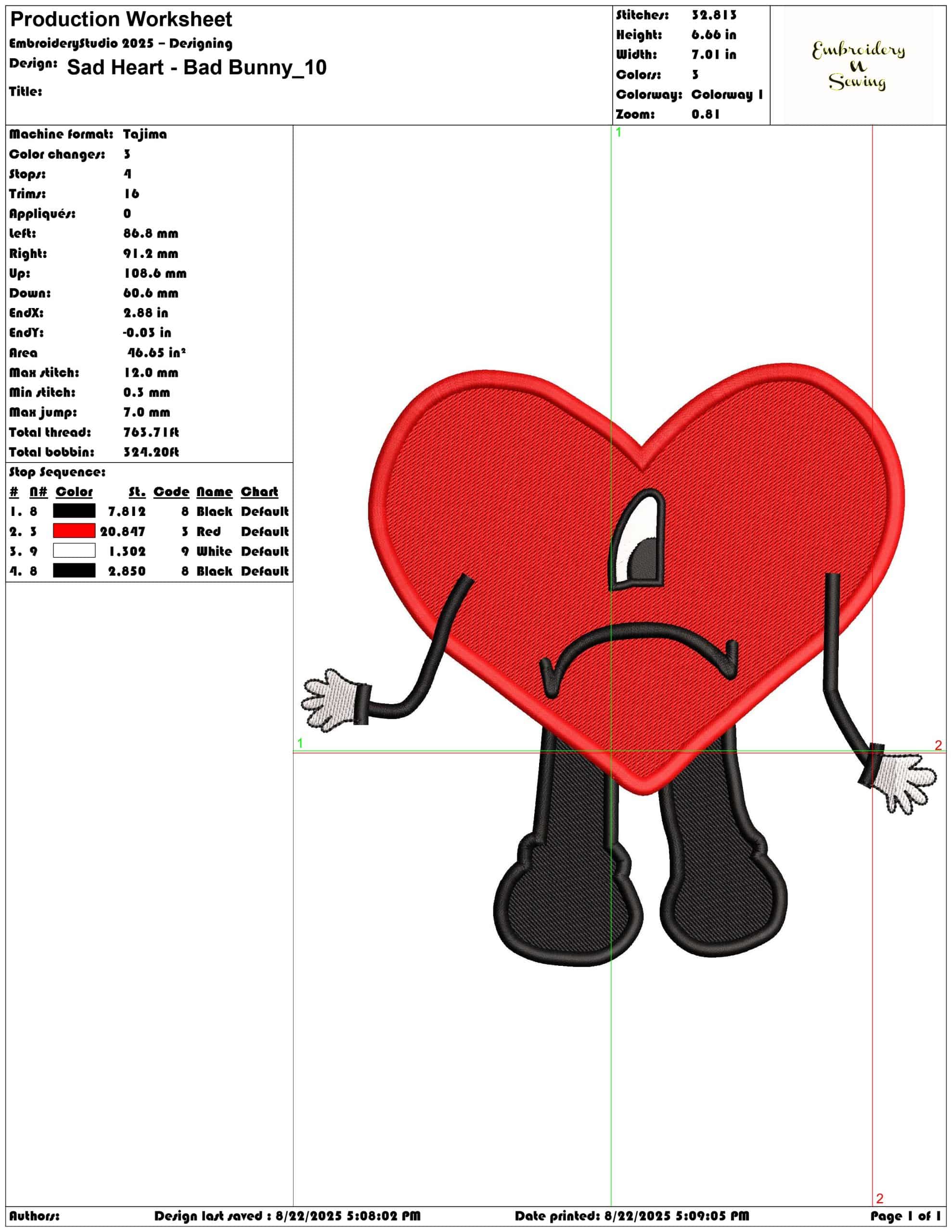 Sad Heart - Bad Bunny-Elegant embroidery design file - instant download — view 3