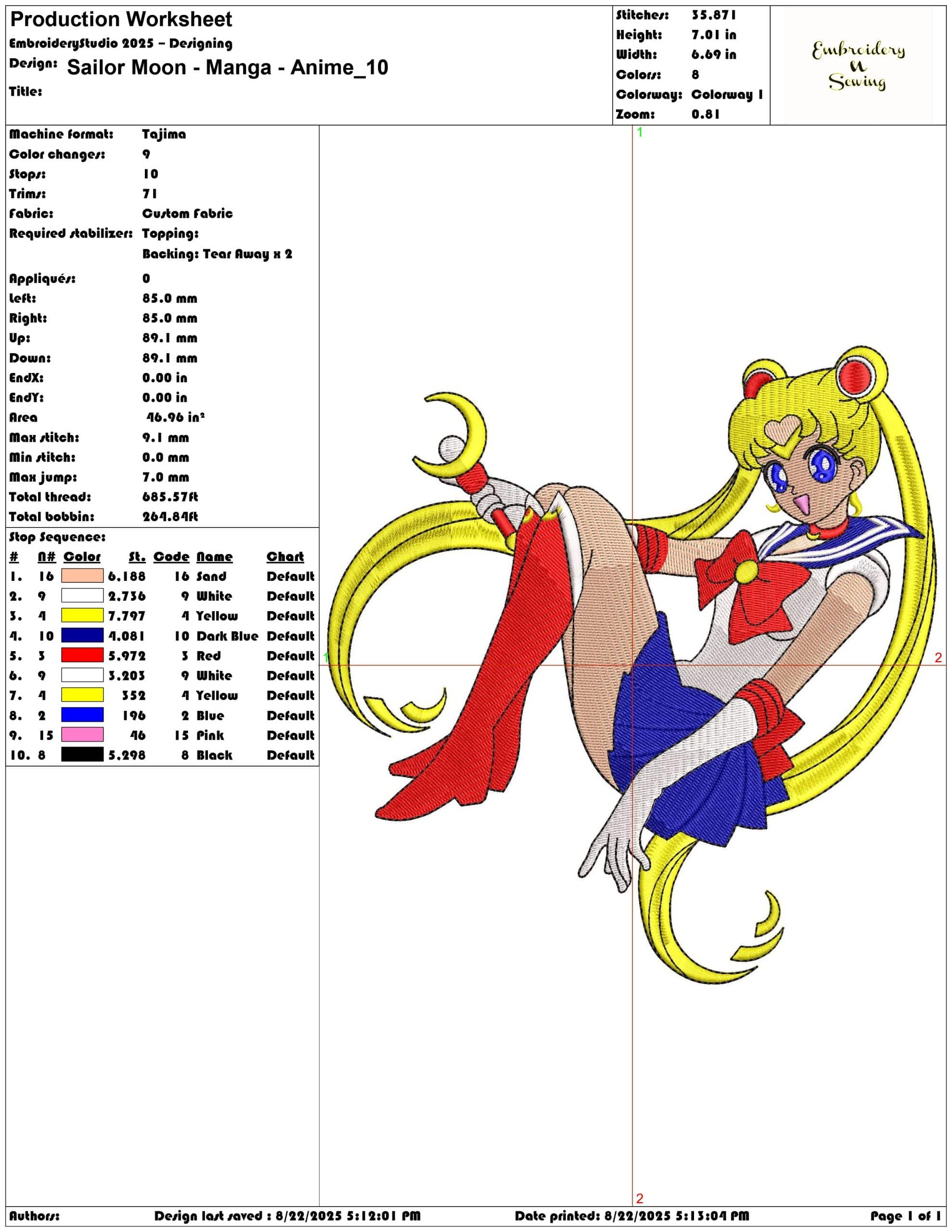 Sailor Moon - Manga - Anime-Elegant embroidery design file - instant download — view 3