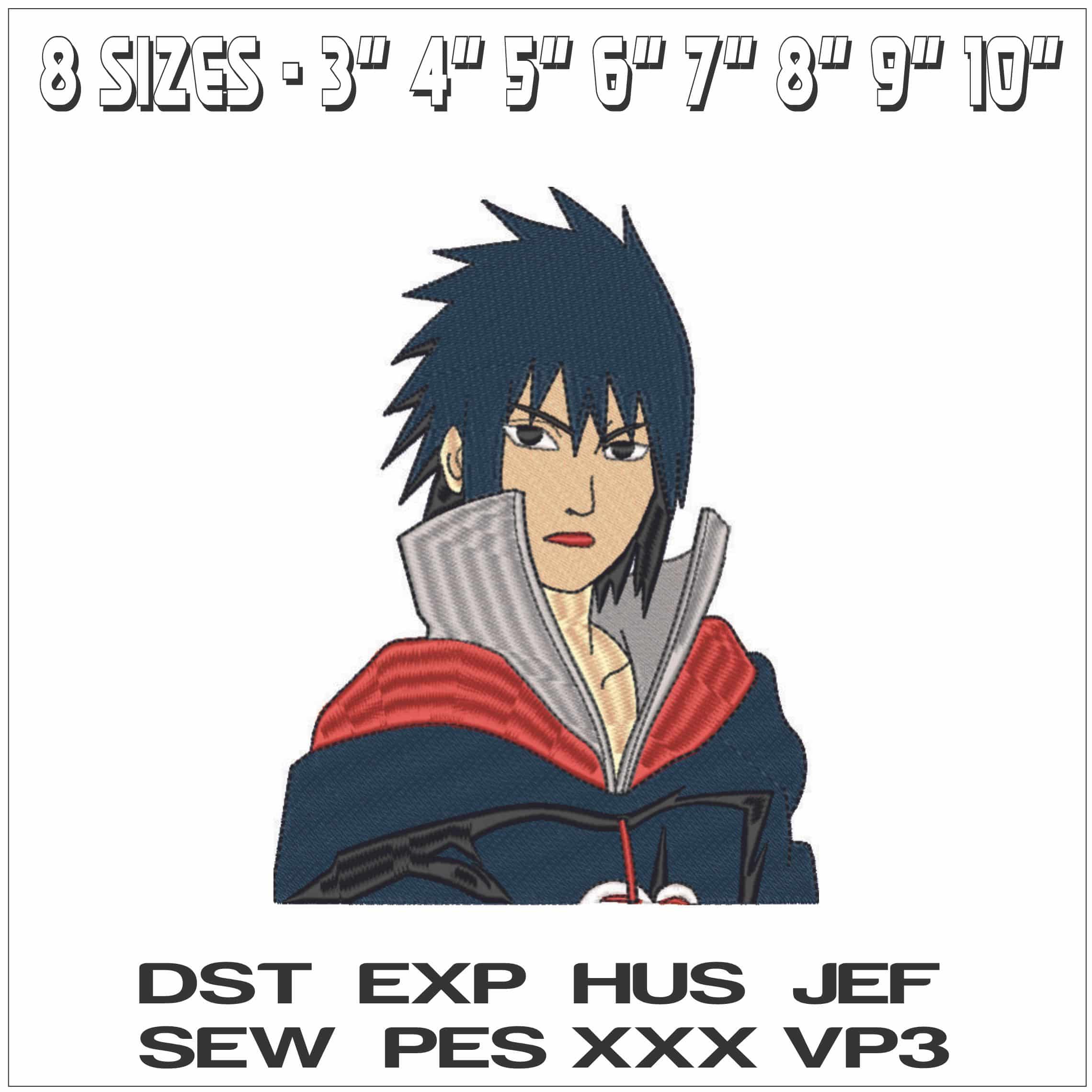 Sasuke Uchiha  - Naruto - Anime-Elegant embroidery design file - instant download — view 2
