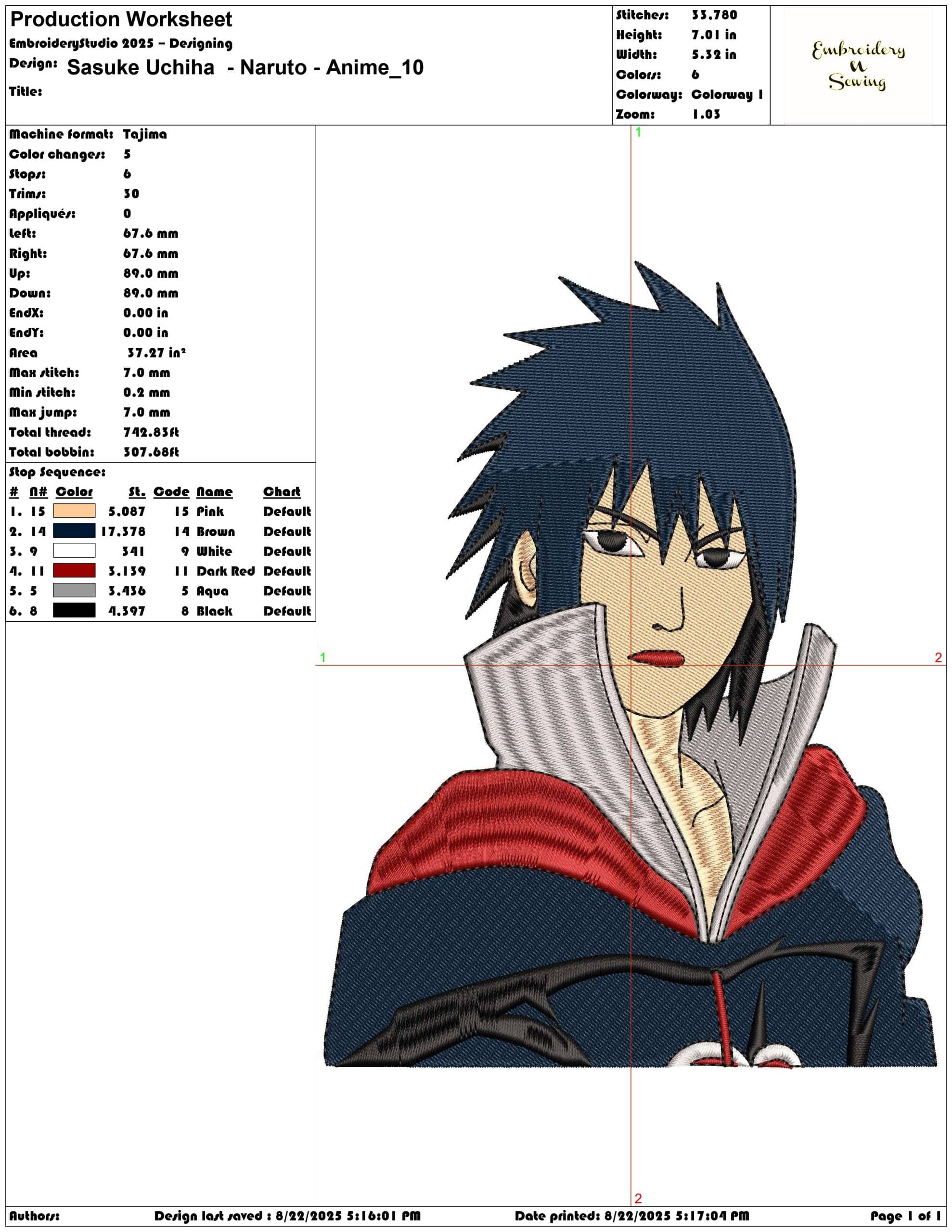 Sasuke Uchiha  - Naruto - Anime-Elegant embroidery design file - instant download — view 3