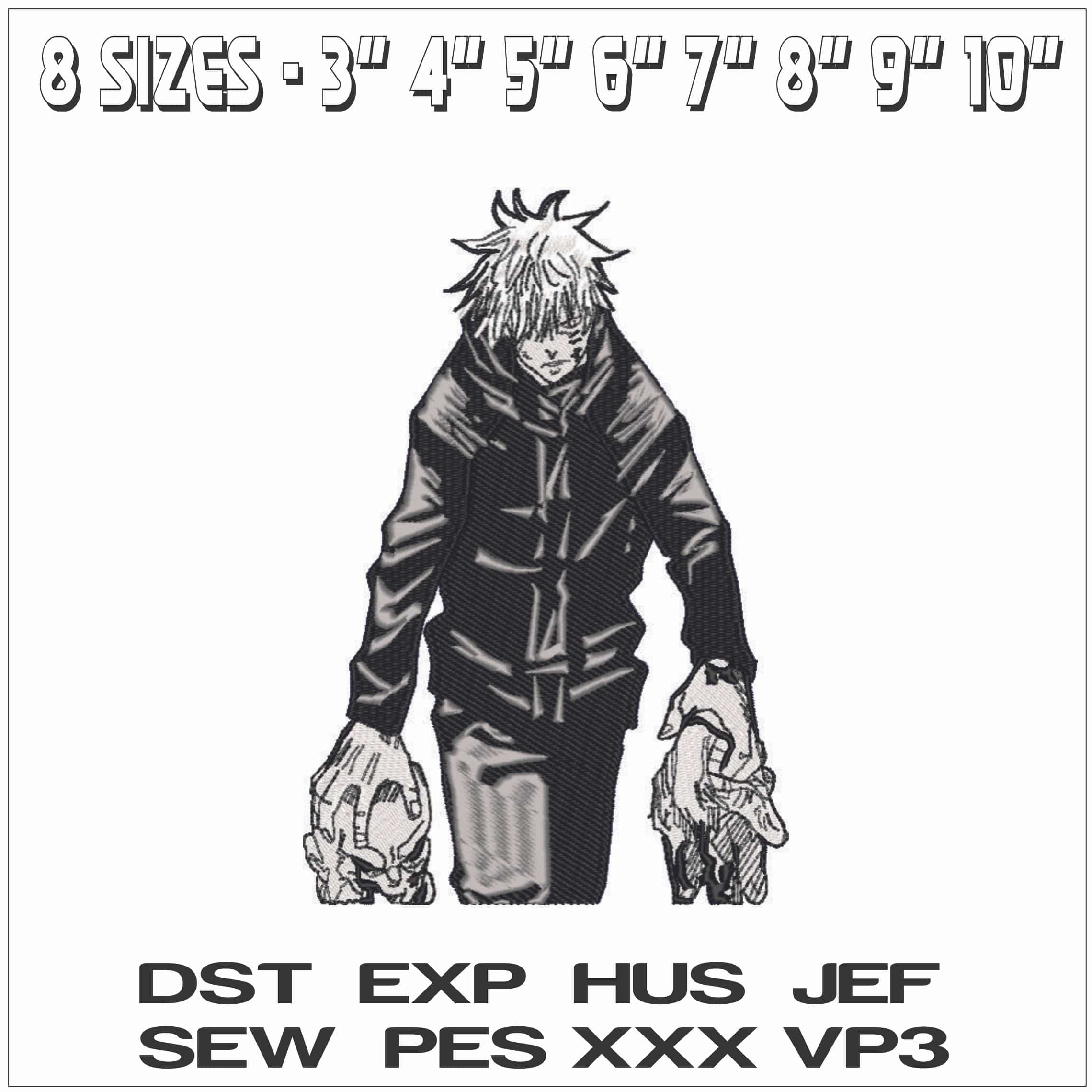 Satoru Gojo with Heads - Jujutsu Kaisen - Anime-Elegant embroidery design file - instant download — view 2