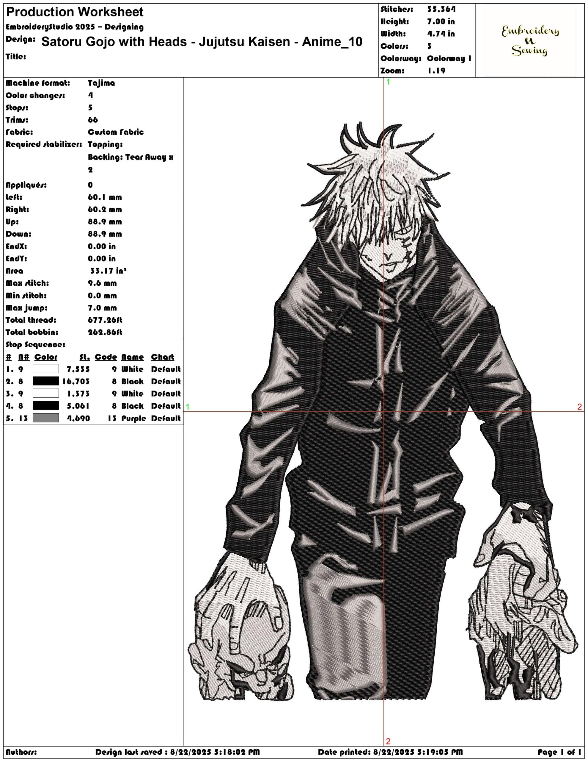 Satoru Gojo with Heads - Jujutsu Kaisen - Anime-Elegant embroidery design file - instant download — view 3