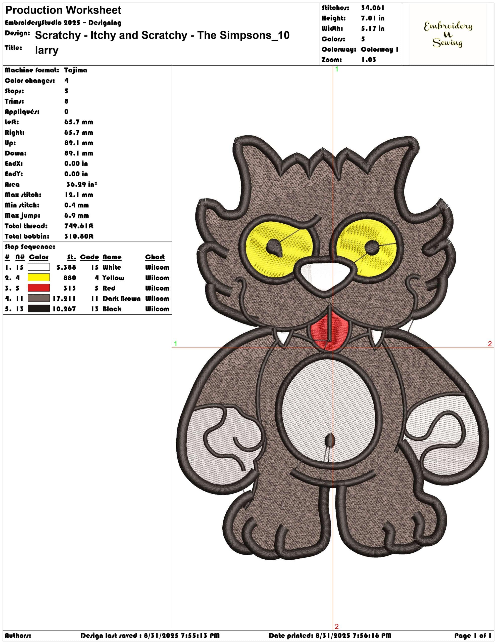 Scratchy - Itchy and Scratchy - The Simpsons-Elegant embroidery design file - instant download — view 3