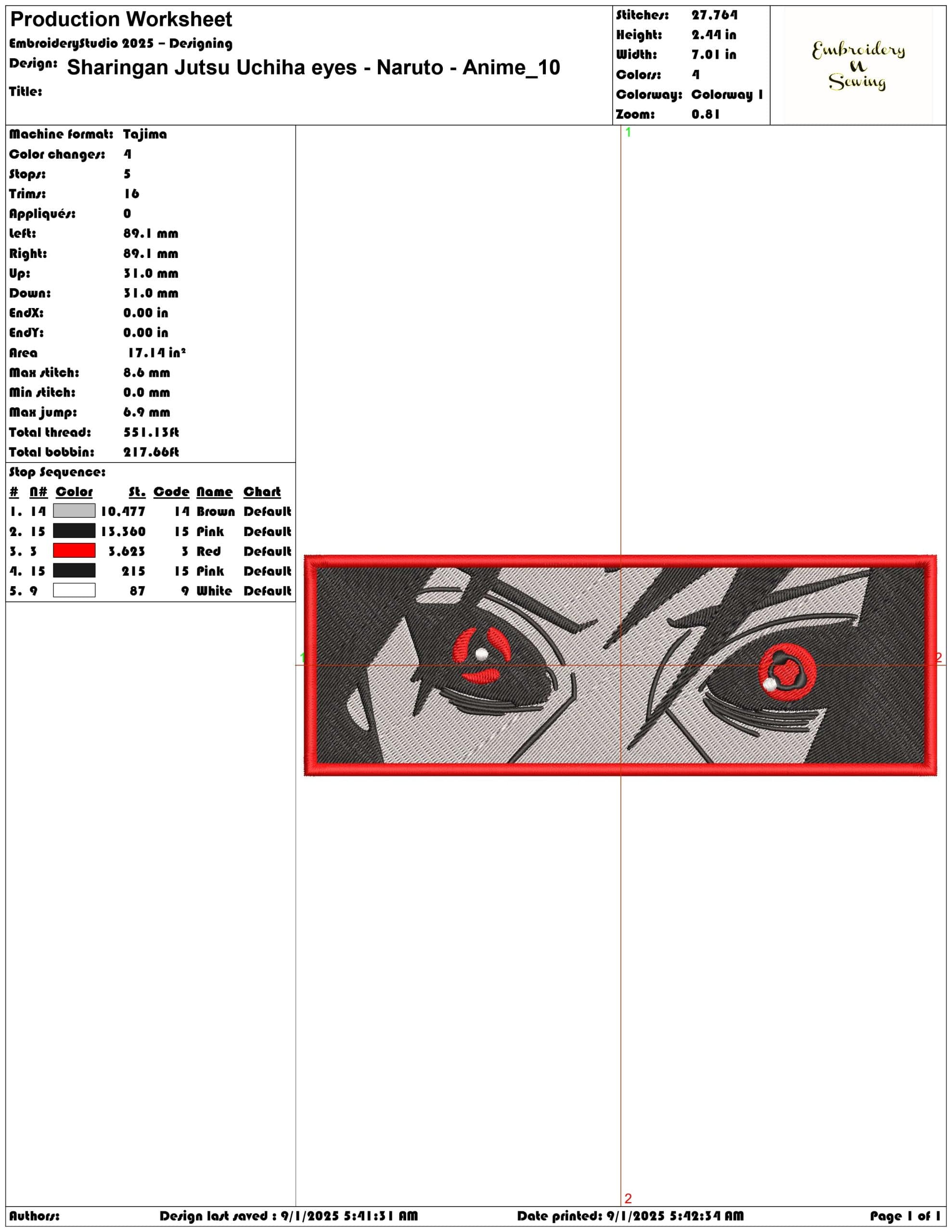 Sharingan Jutsu Uchiha eyes - Naruto - Anime-Elegant embroidery design file - instant download — view 3