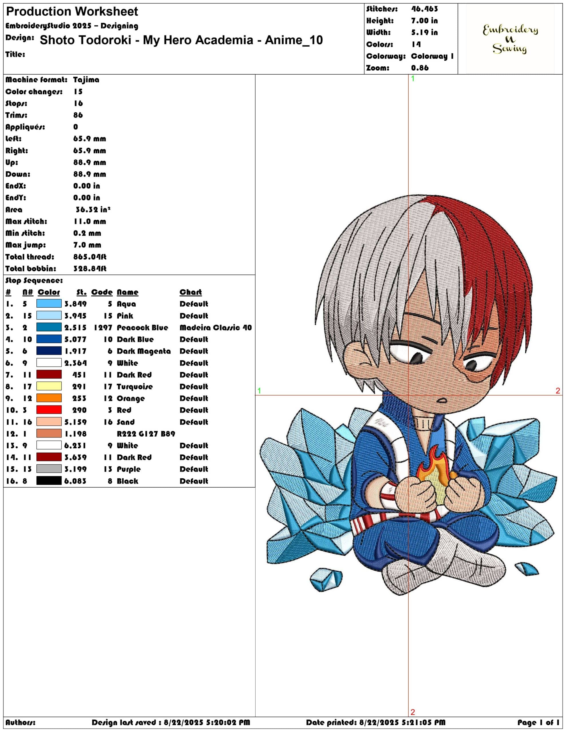 Shoto Todoroki - My Hero Academia - Anime-Elegant embroidery design file - instant download — view 3
