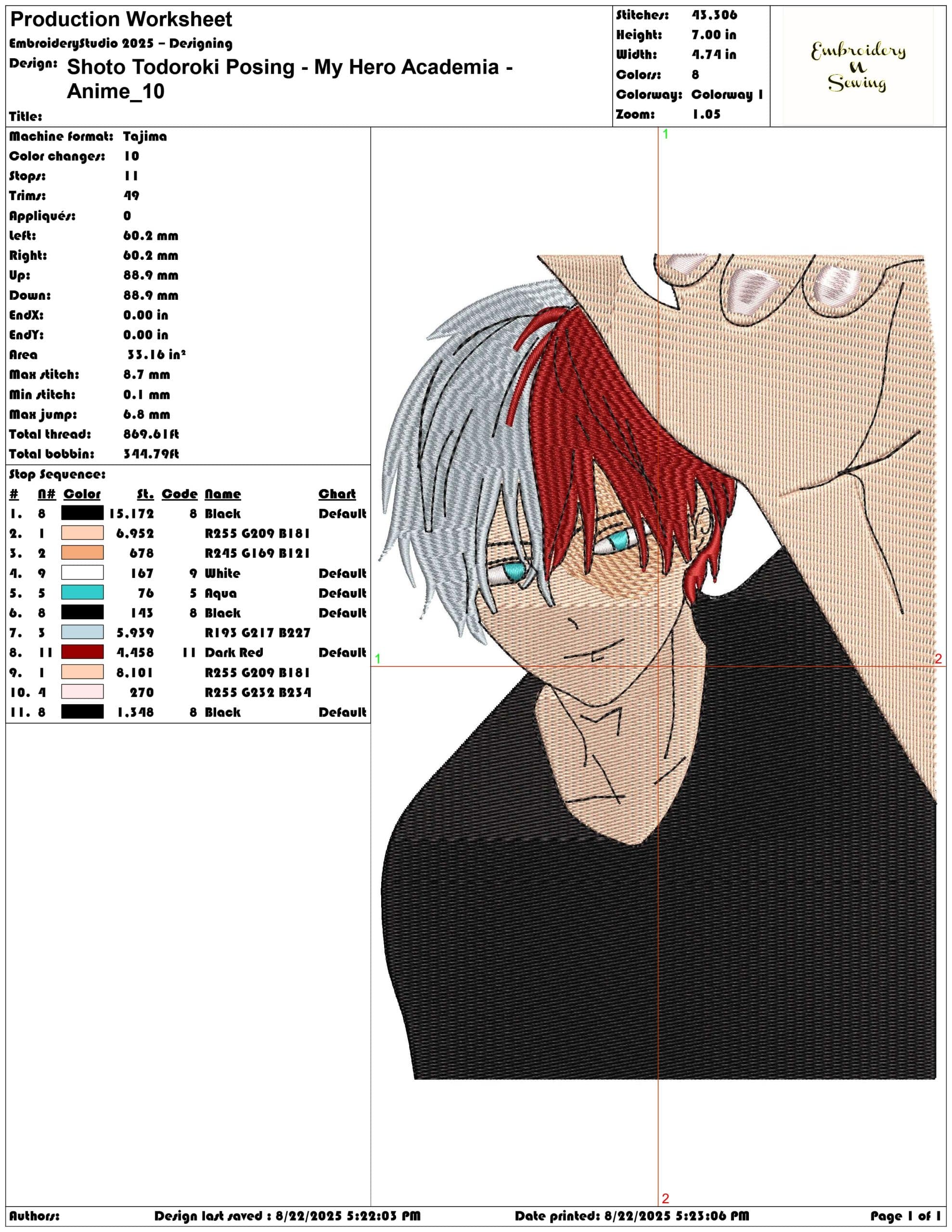 Shoto Todoroki Posing - My Hero Academia - Anime-Elegant embroidery design file - instant download — view 3