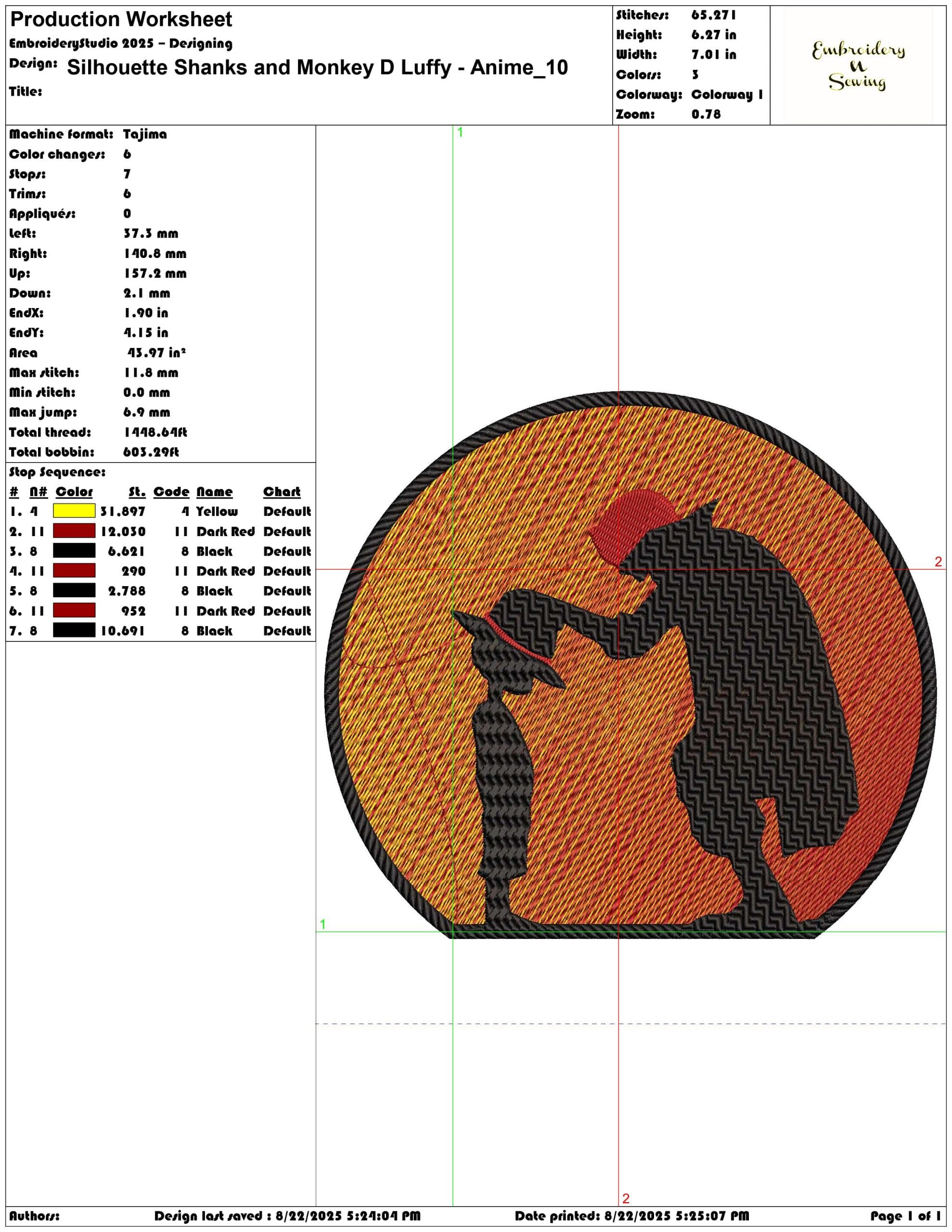 Silhouette Shanks and Monkey D Luffy - Anime-Elegant embroidery design file - instant download — view 3