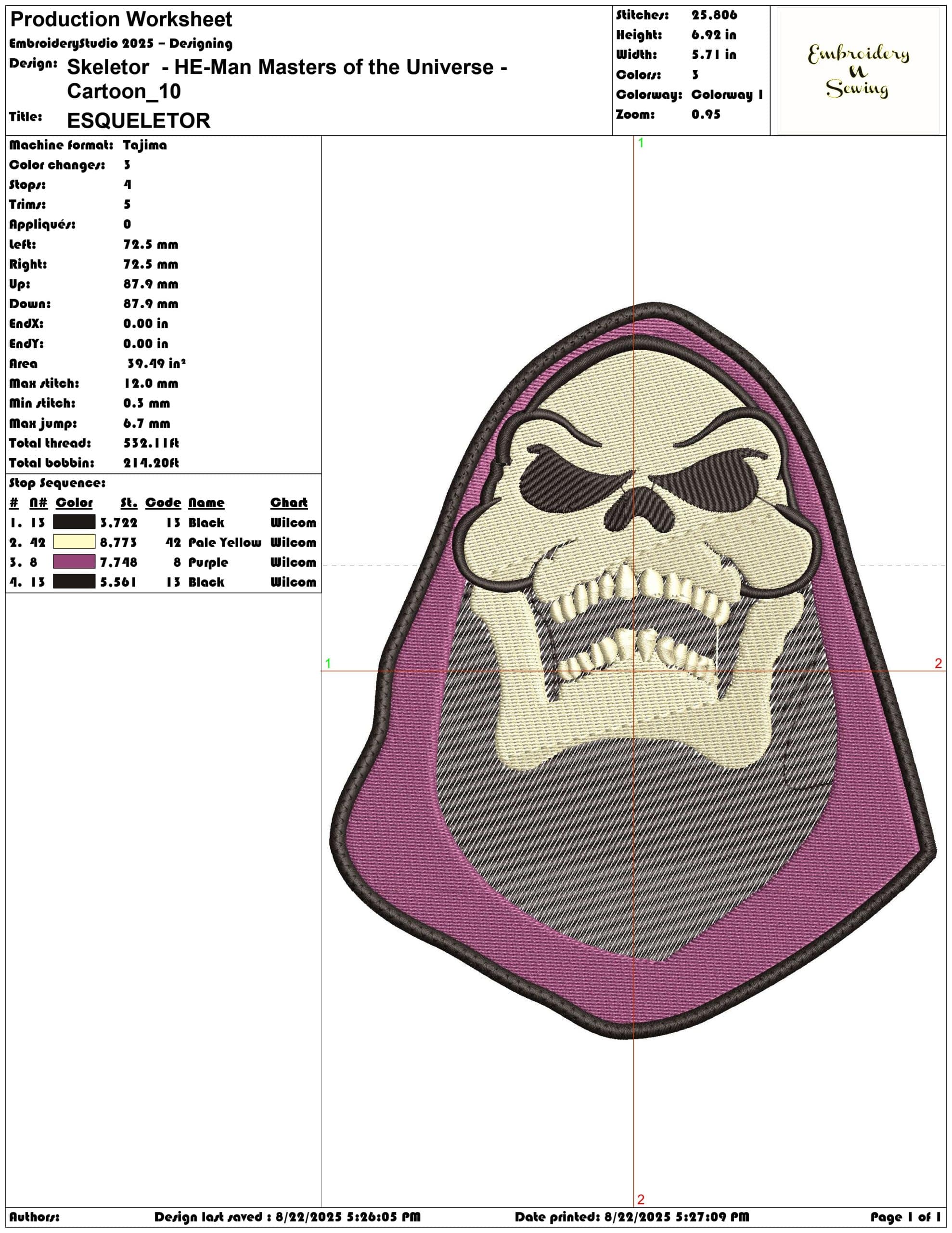 Skeletor  - HE-Man Masters of the Universe - Cartoon-Elegant embroidery design file - instant download — view 3