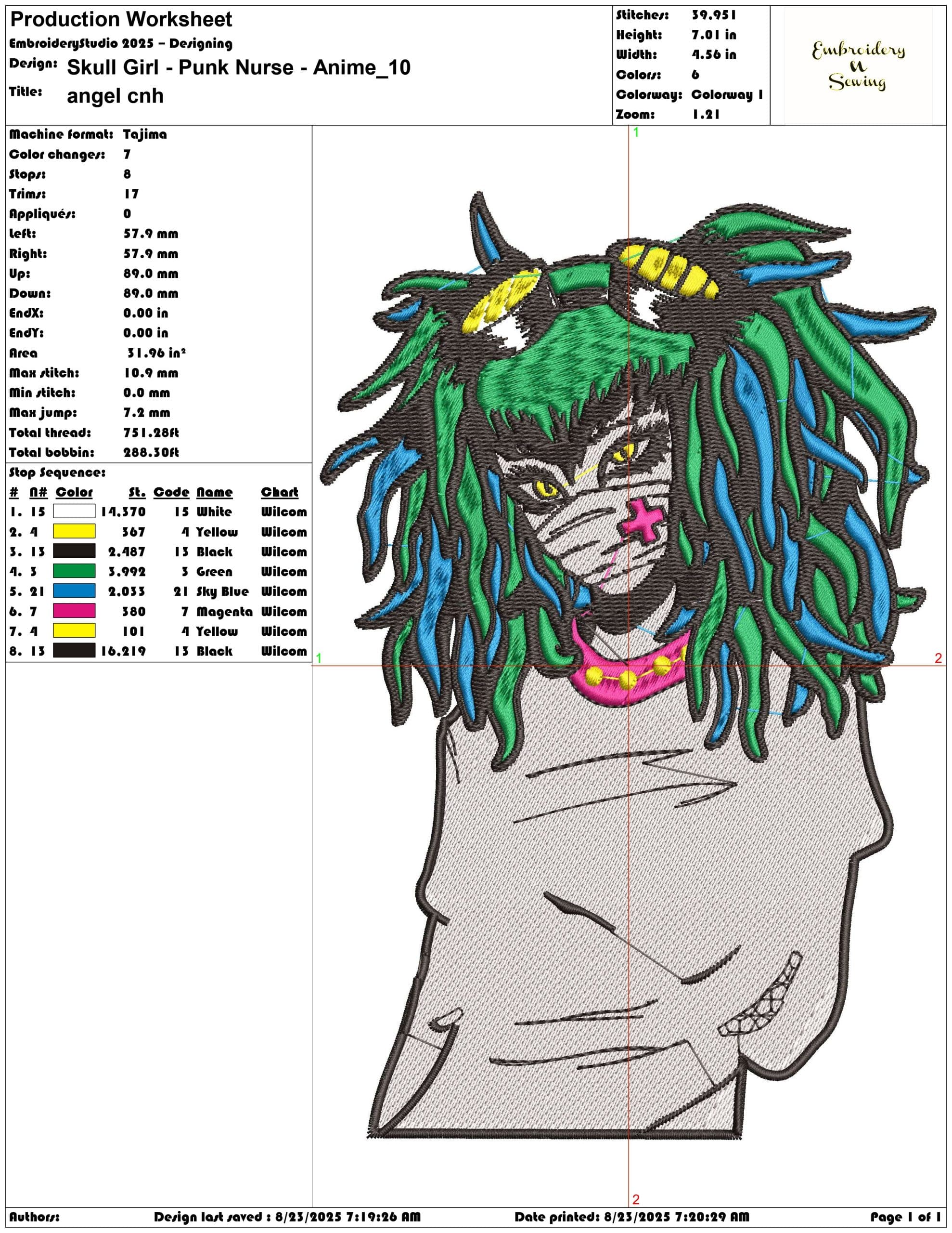 Skull Girl - Punk Nurse - Anime-Elegant embroidery design file - instant download — view 3