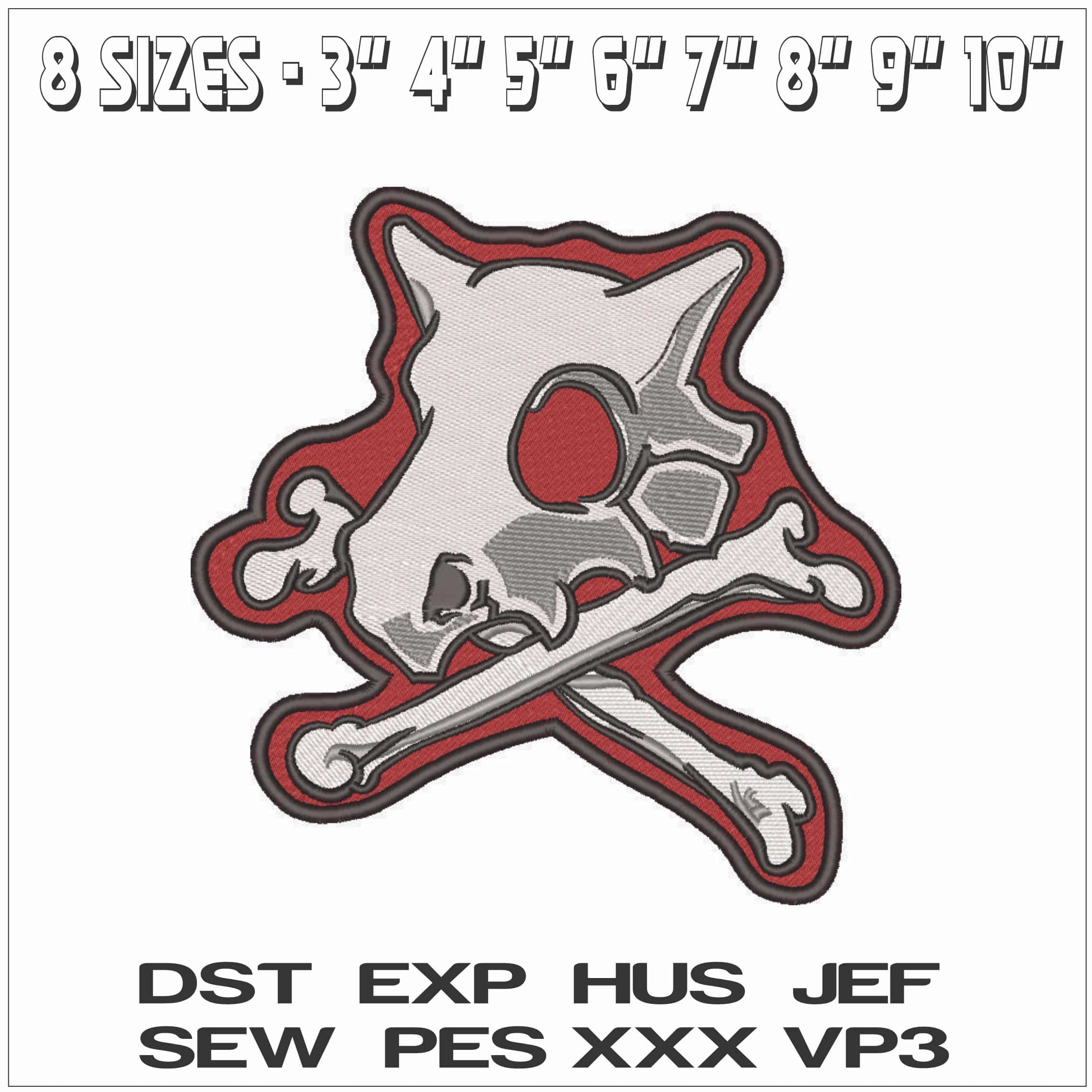 Skull and Bone Cubone - Pokemon - Anime-Elegant embroidery design file - instant download — view 2
