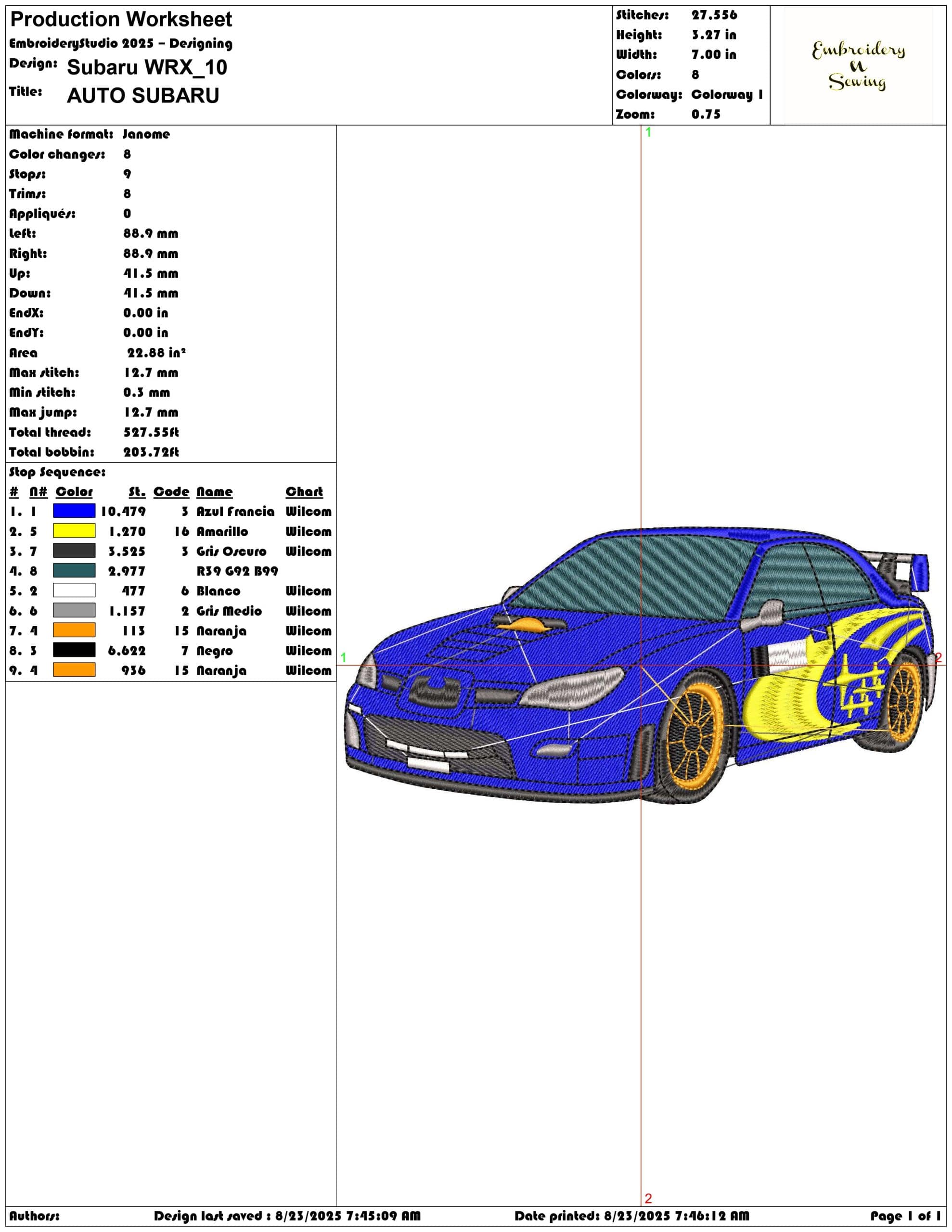 Subaru WRX-Elegant embroidery design file - instant download — view 3