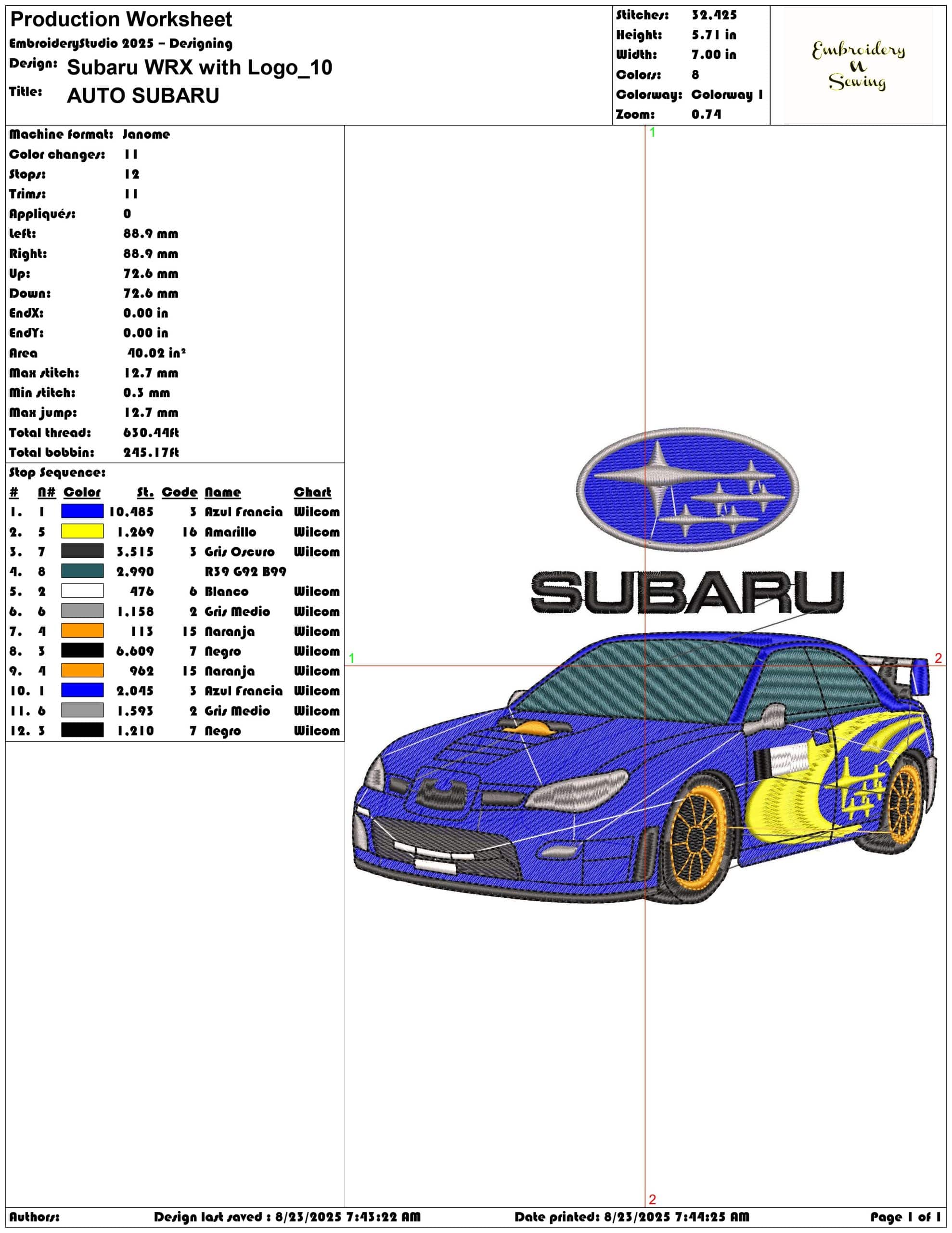 Subaru WRX with Logo-Elegant embroidery design file - instant download — view 3