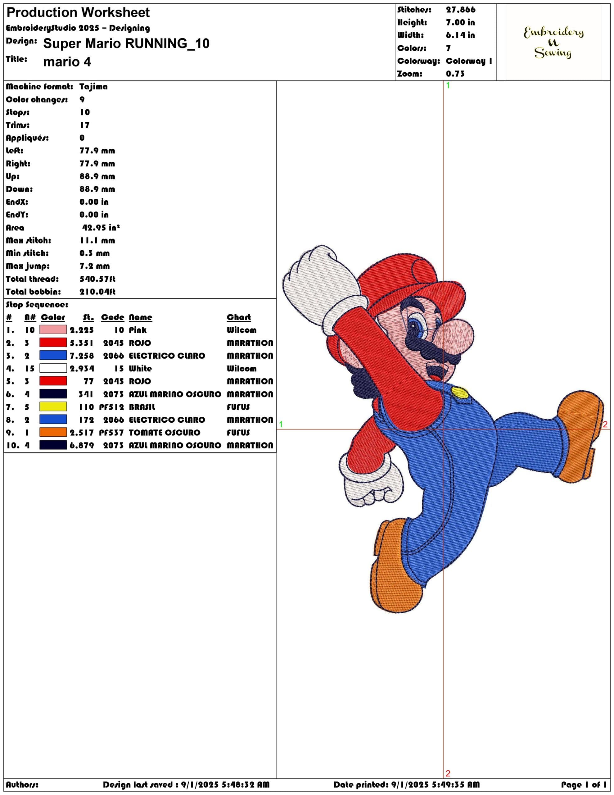 Super Mario RUNNING-Elegant embroidery design file - instant download — view 3