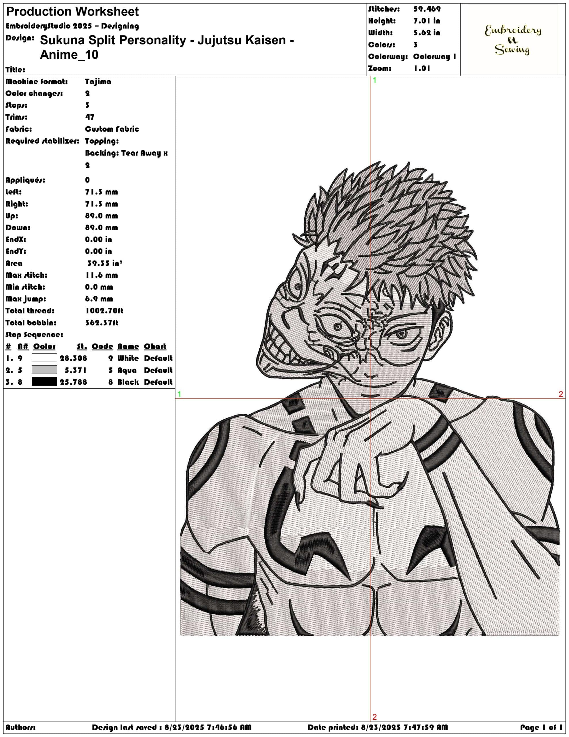 Sukuna Split Personality - Jujutsu Kaisen - Anime-Elegant embroidery design file - instant download — view 3
