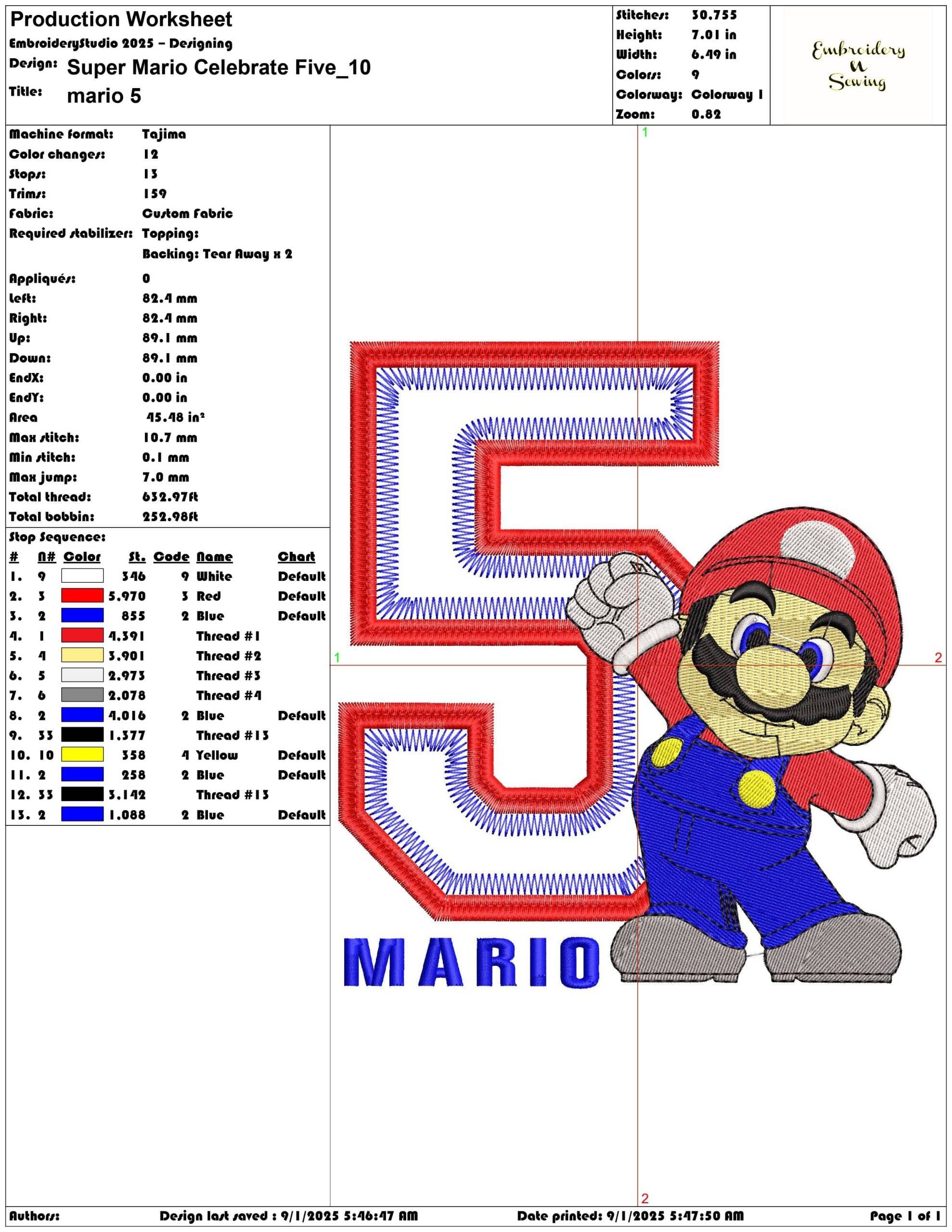 Super Mario Celebrate Five-Elegant embroidery design file - instant download — view 3
