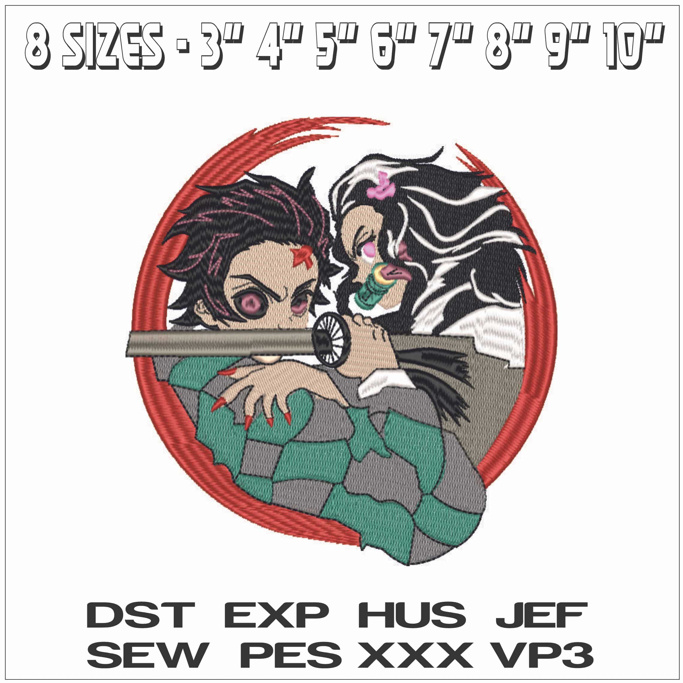 Tanjiro and Nezuko - Demon Slayer - Anime-Elegant embroidery design file - instant download — view 2