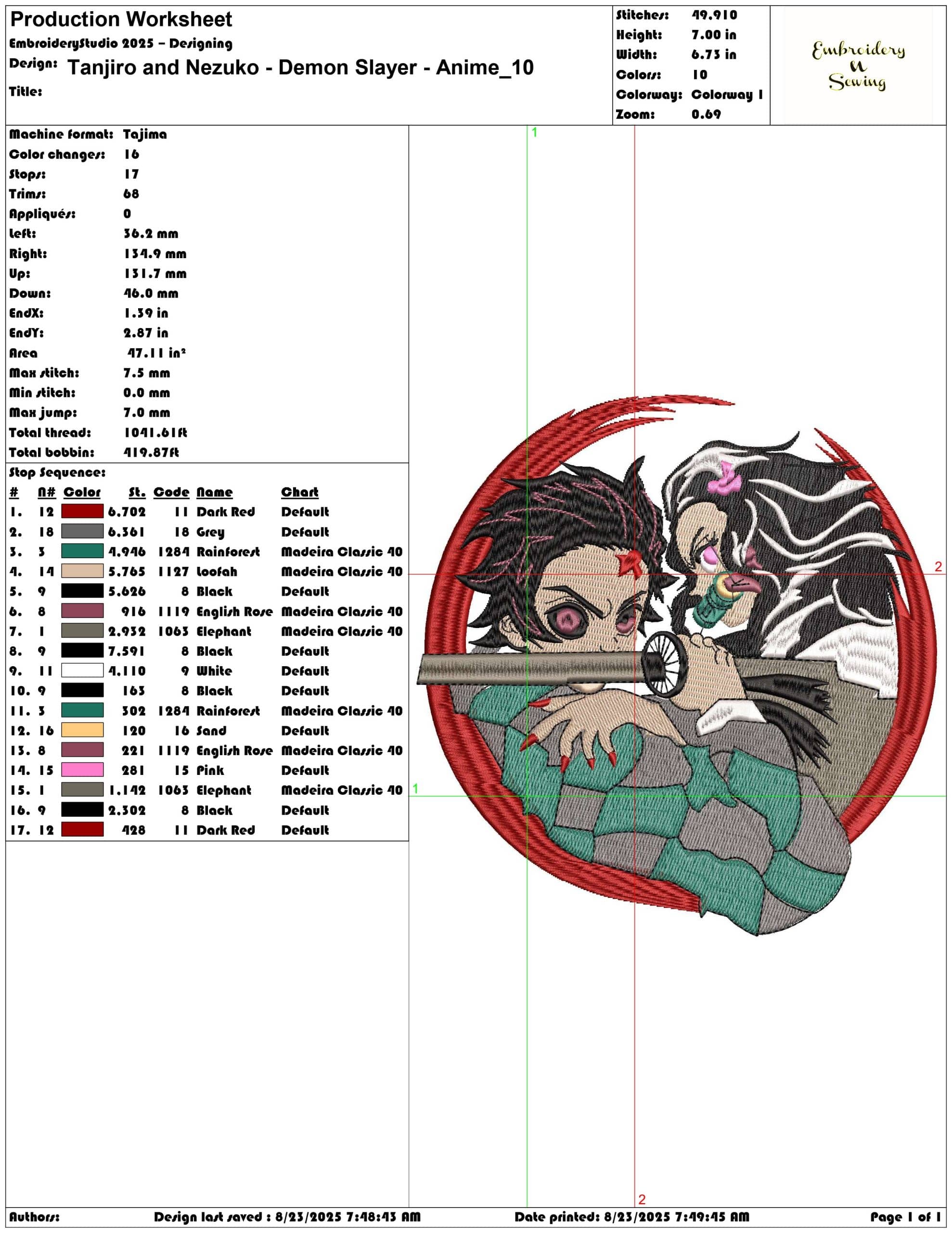 Tanjiro and Nezuko - Demon Slayer - Anime-Elegant embroidery design file - instant download — view 3