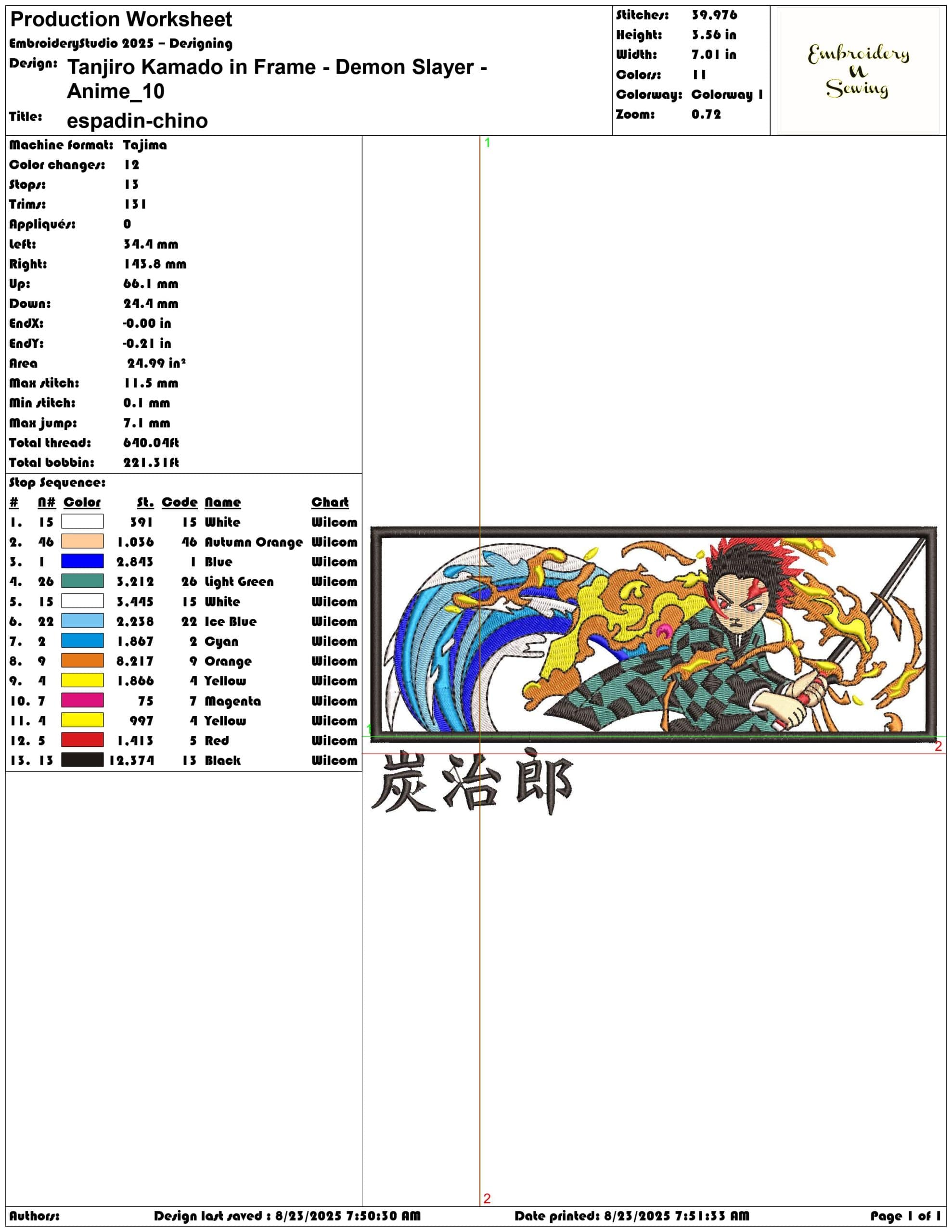 Tanjiro Kamado in Frame - Demon Slayer - Anime-Elegant embroidery design file - instant download — view 3