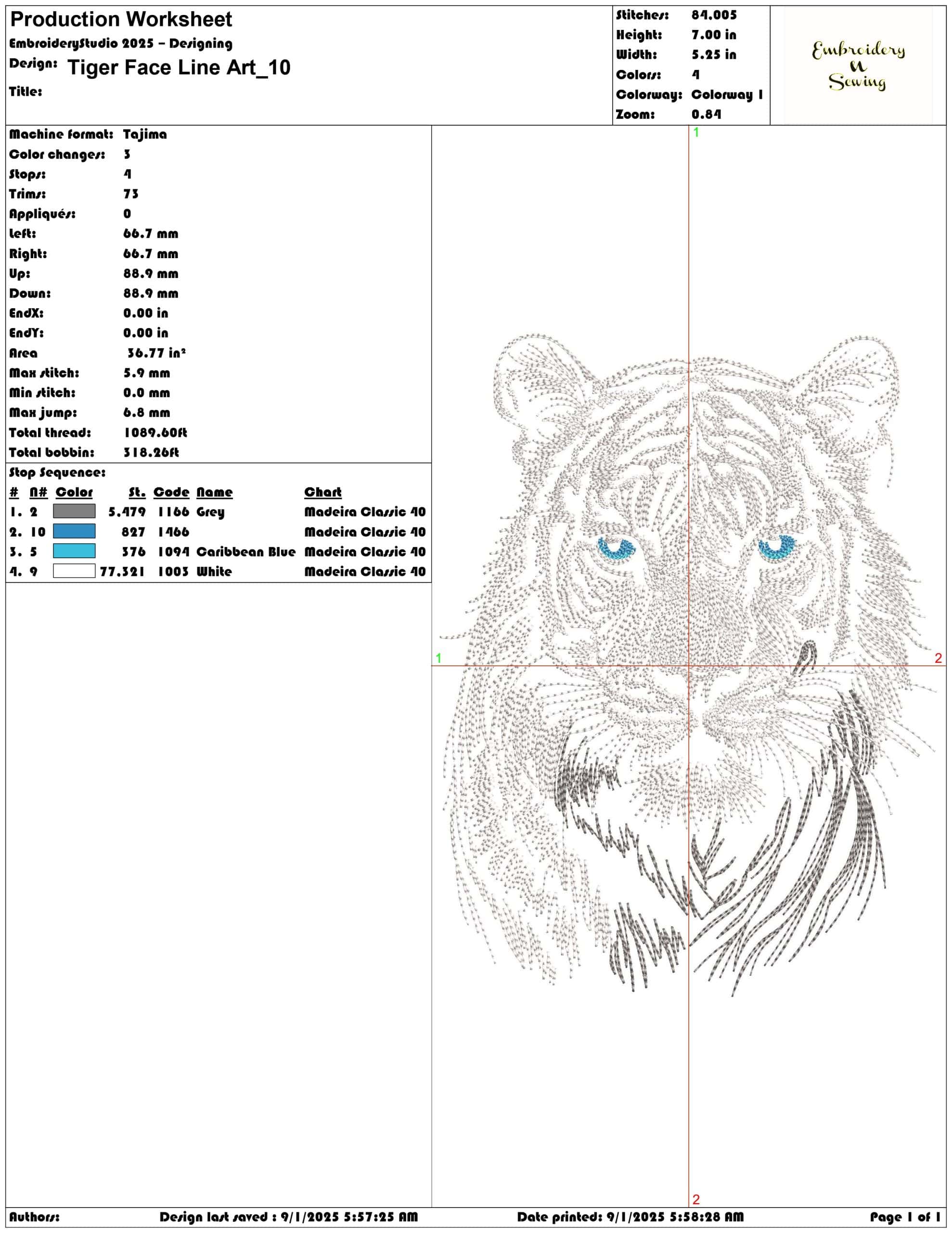 Tiger Face Line Art-Elegant embroidery design file - instant download — view 2
