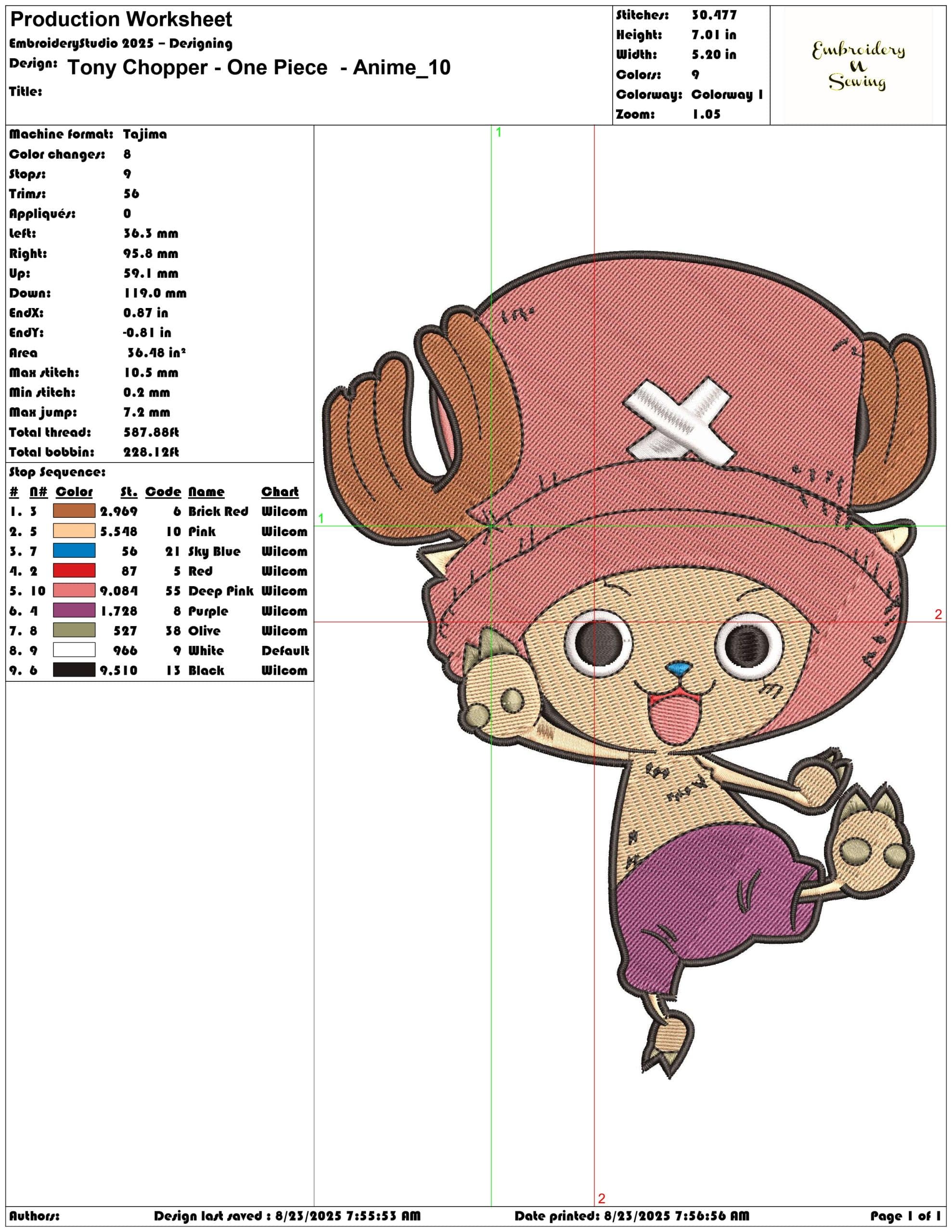 Tony Chopper - One Piece  - Anime-Elegant embroidery design file - instant download — view 3