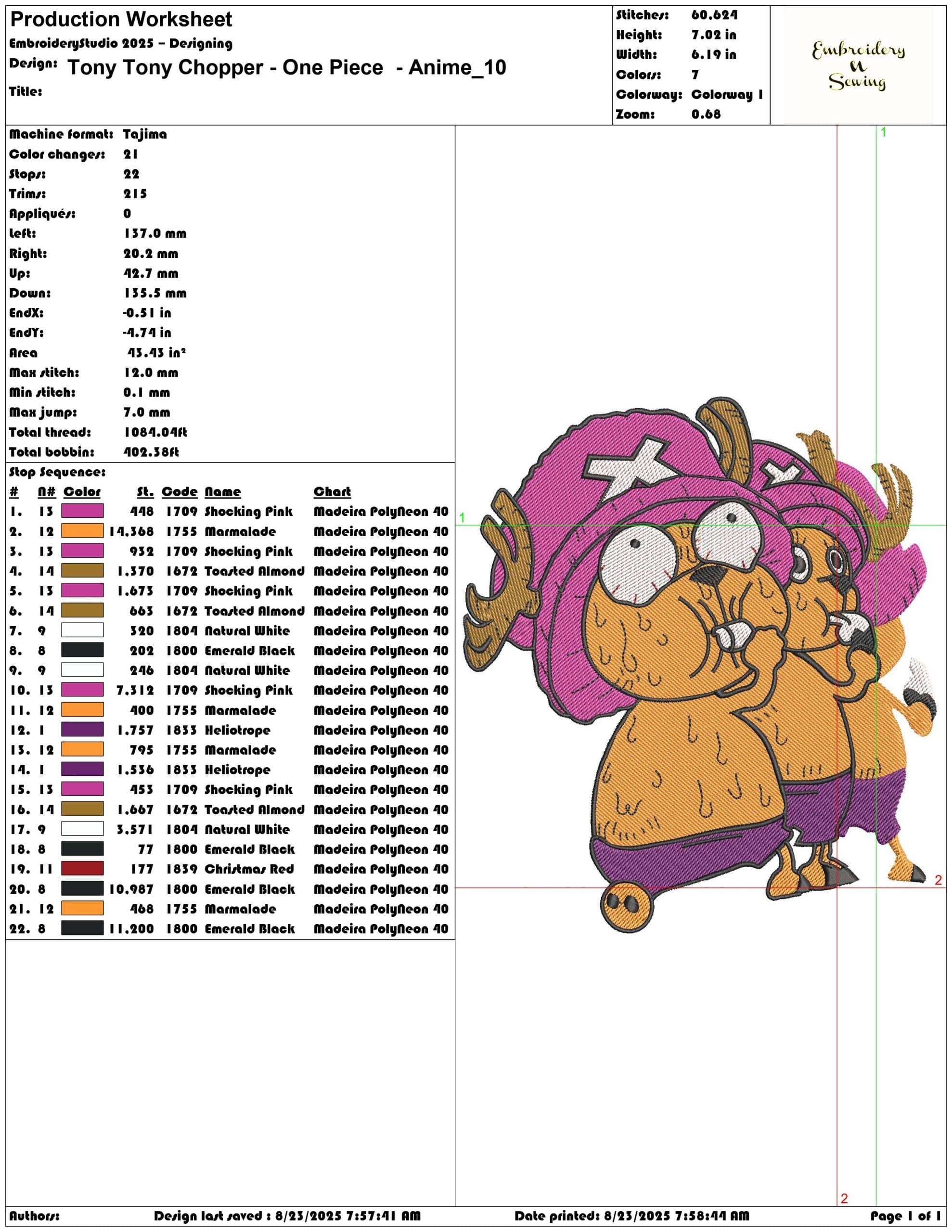 Tony Tony Chopper - One Piece  - Anime-Elegant embroidery design file - instant download — view 3