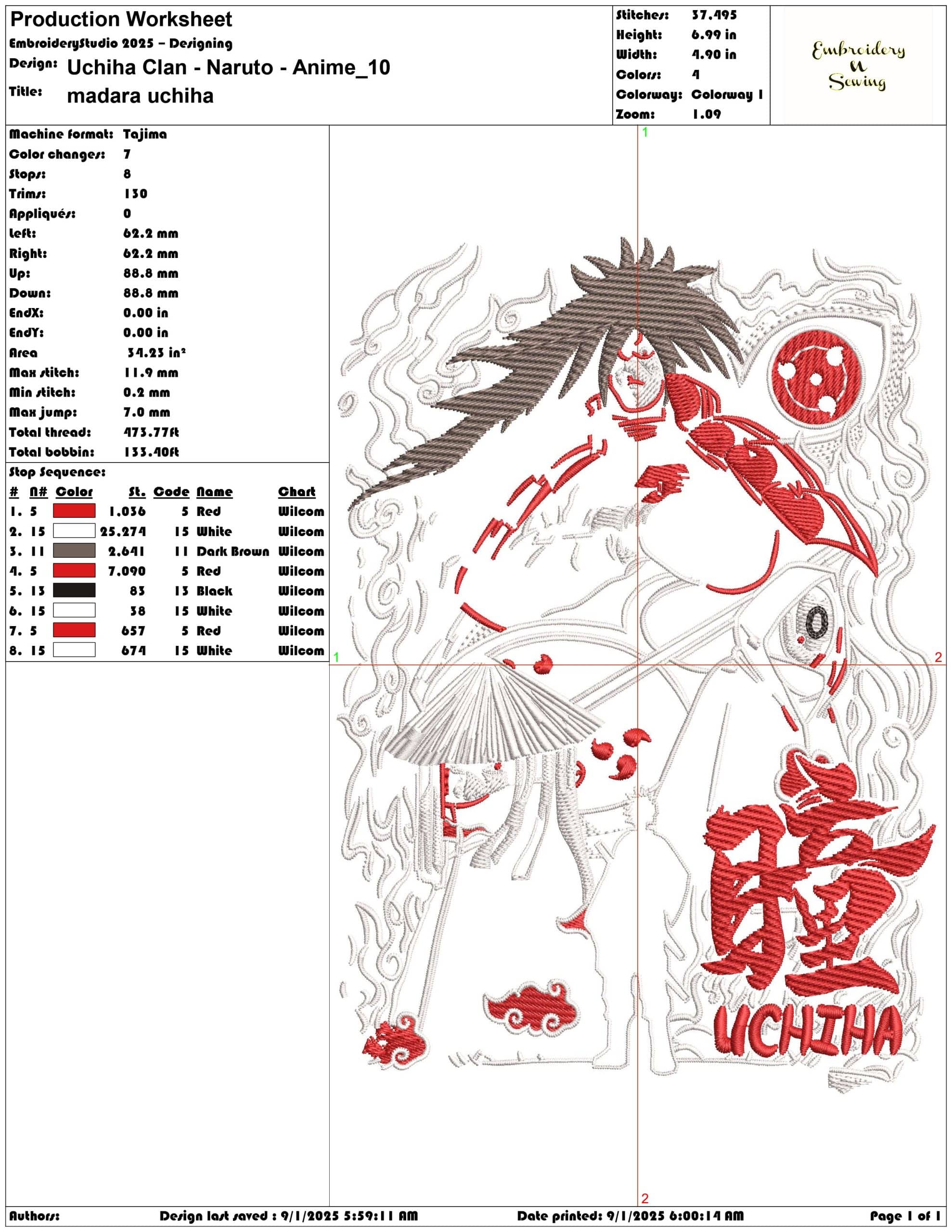 Uchiha Clan - Naruto - Anime-Elegant embroidery design file - instant download — view 3
