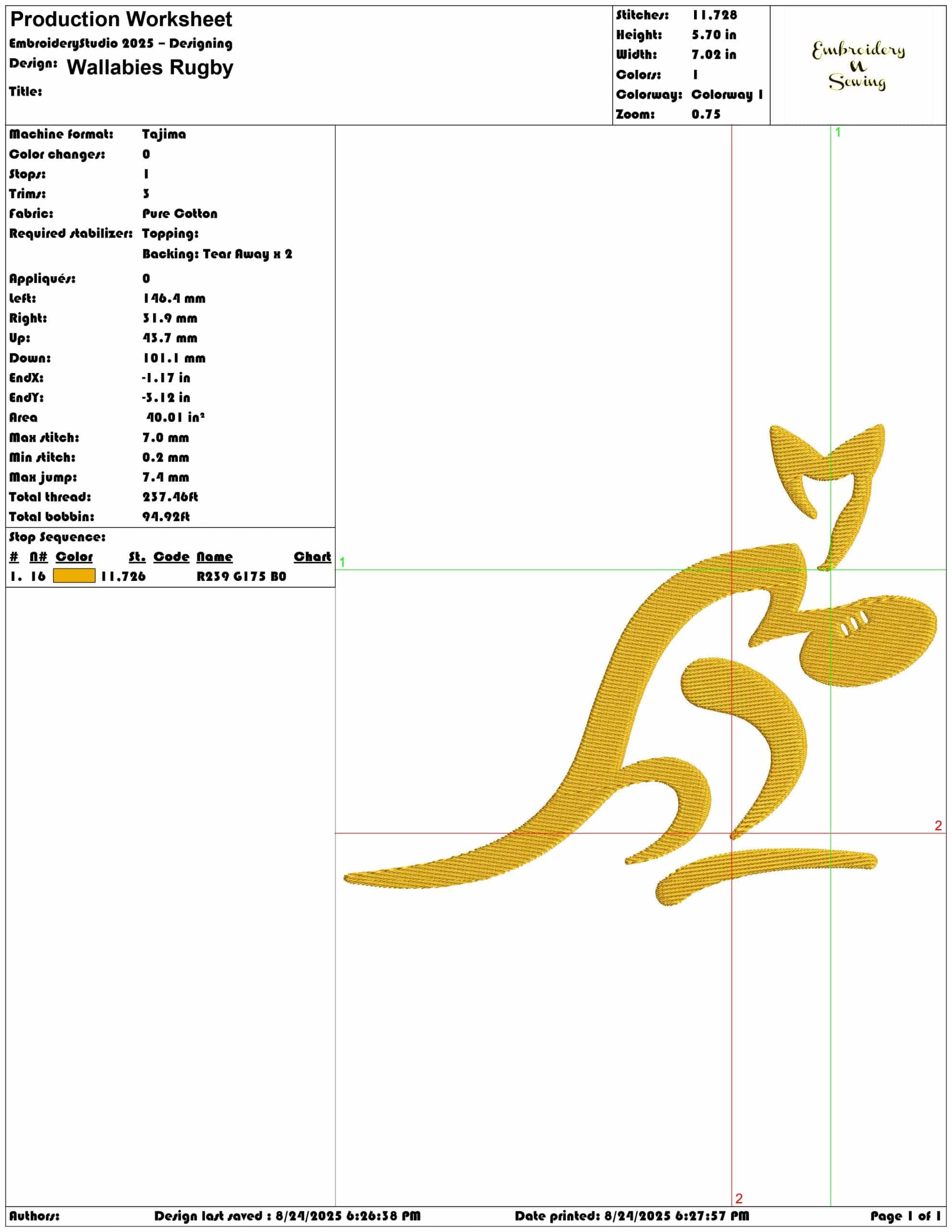 Wallabies Rugby-Elegant embroidery design file - instant download — view 3