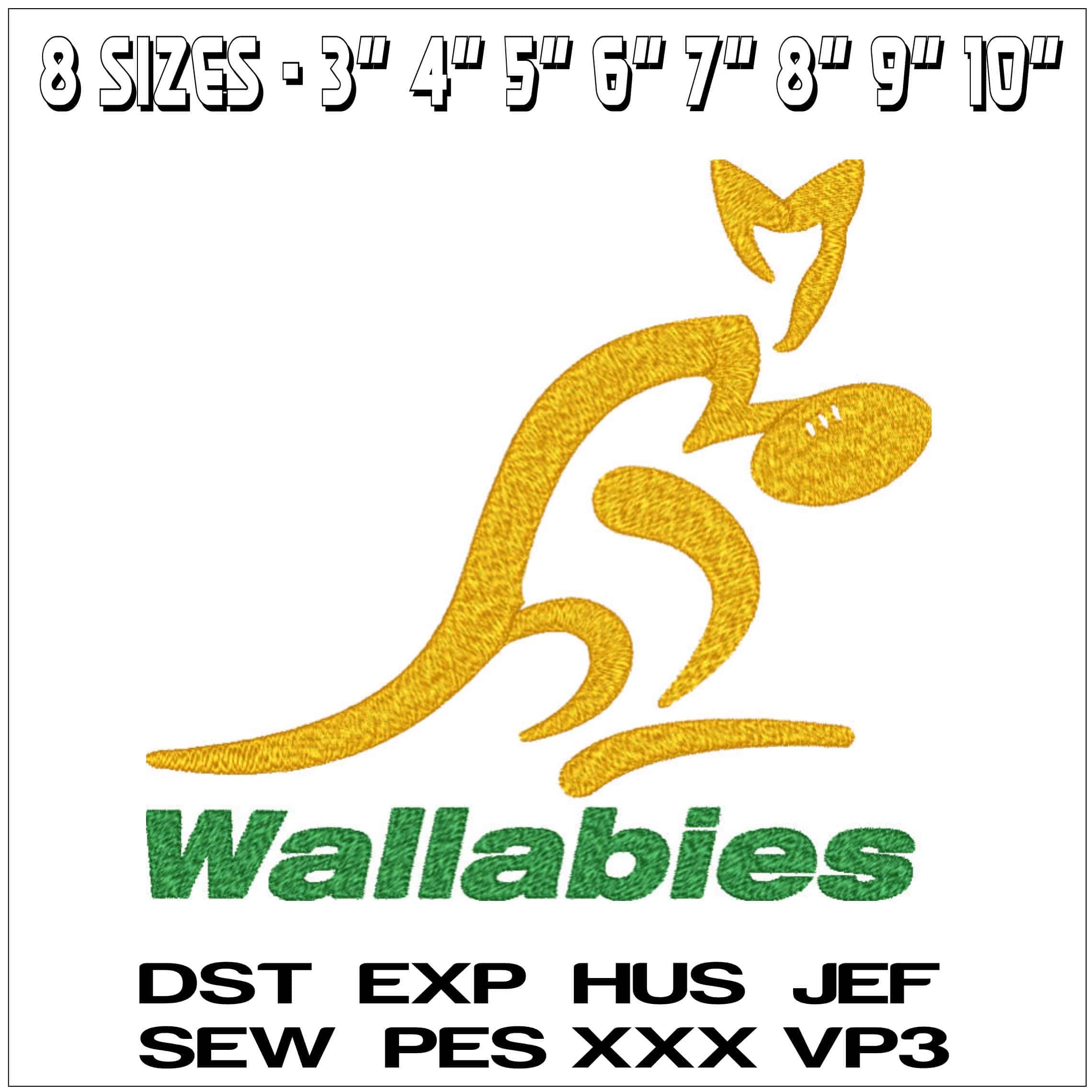 Wallabies Rugby with Name-Elegant embroidery design file - instant download — view 2