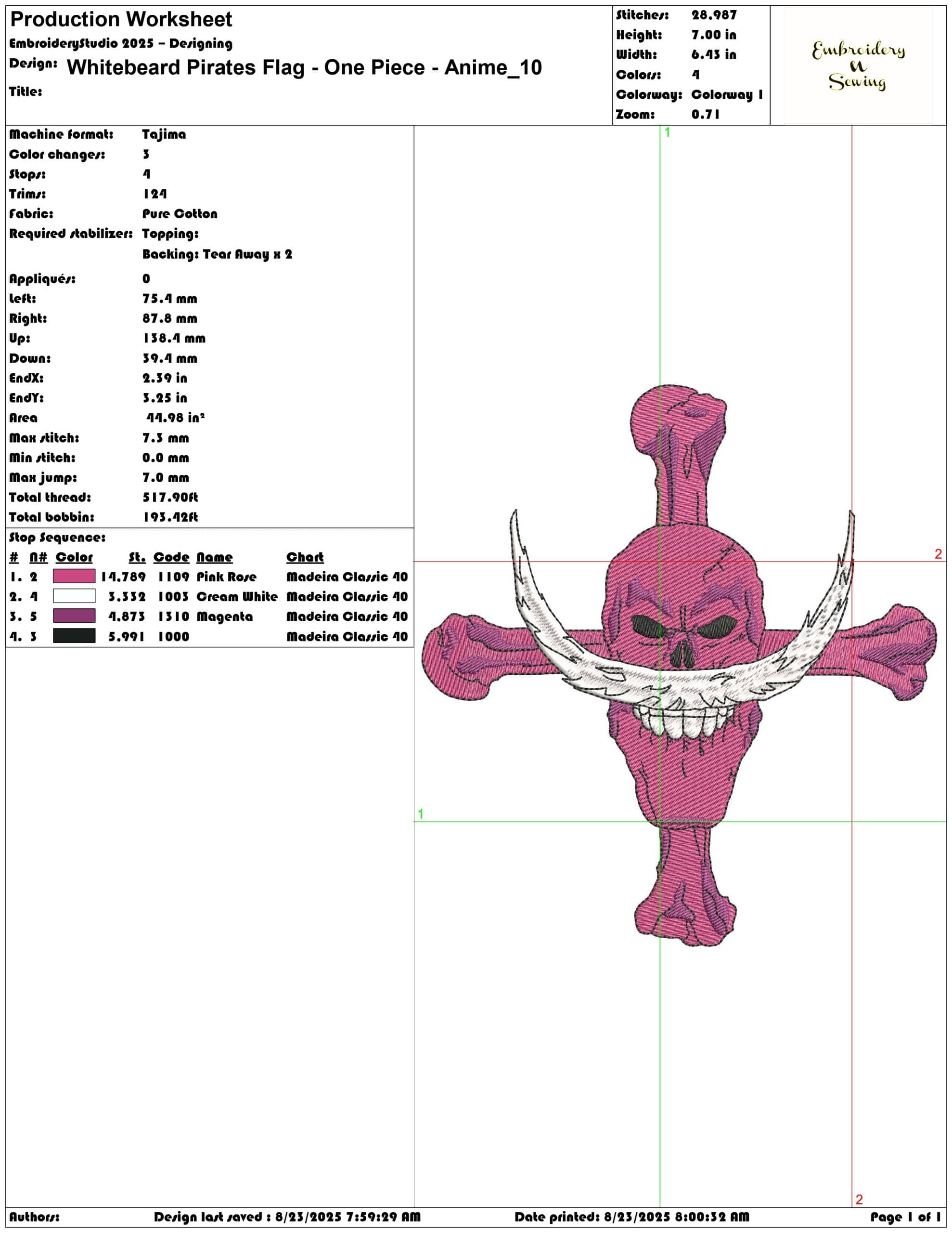 Whitebeard Pirates Flag - One Piece - Anime-Elegant embroidery design file - instant download — view 3