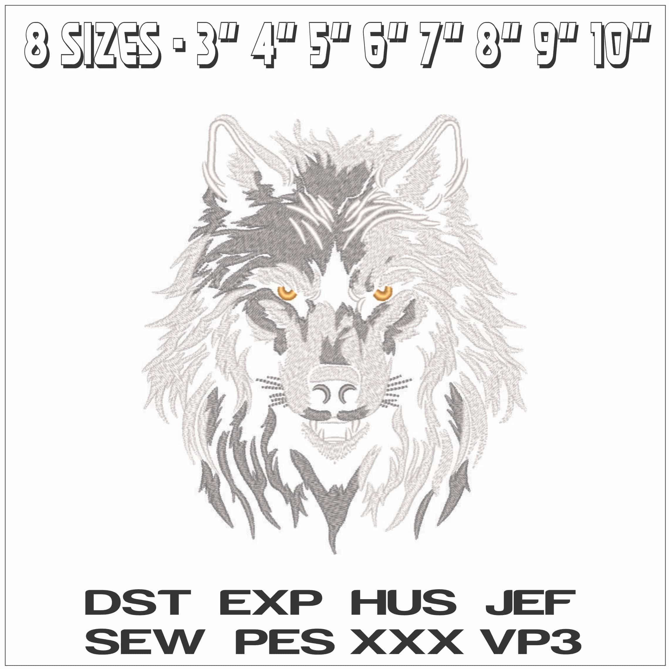Wolf Face head on-Elegant embroidery design file - instant download — view 2