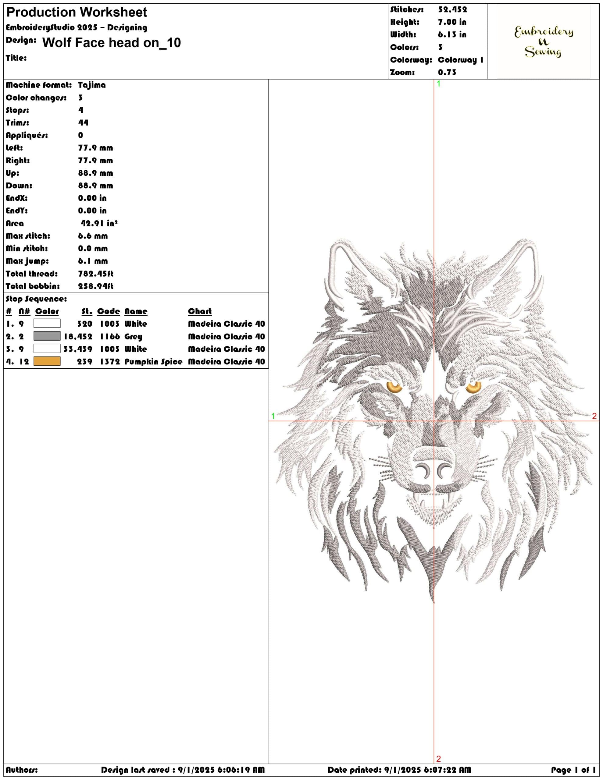 Wolf Face head on-Elegant embroidery design file - instant download — view 3