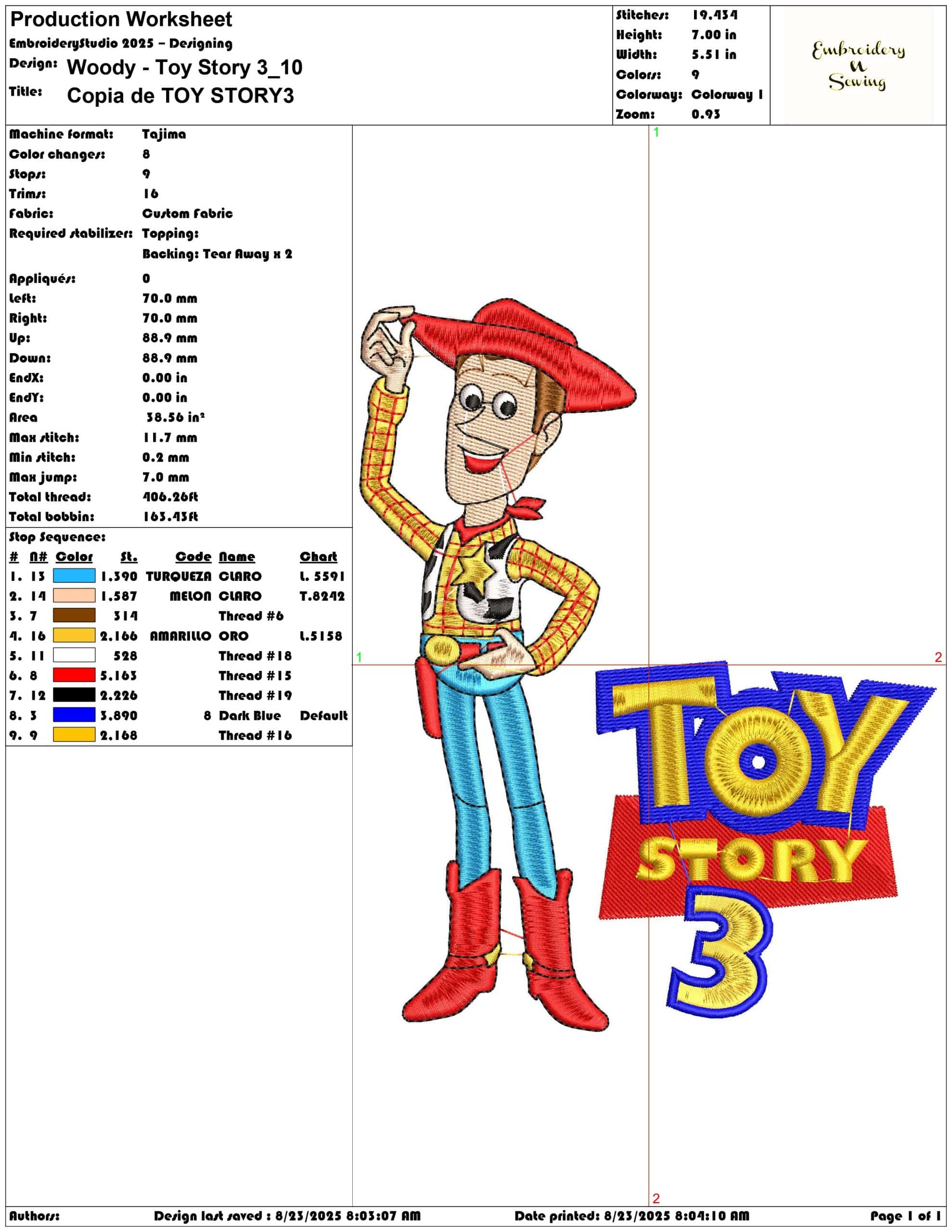 Woody - Toy Story 3-Elegant embroidery design file - instant download — view 3