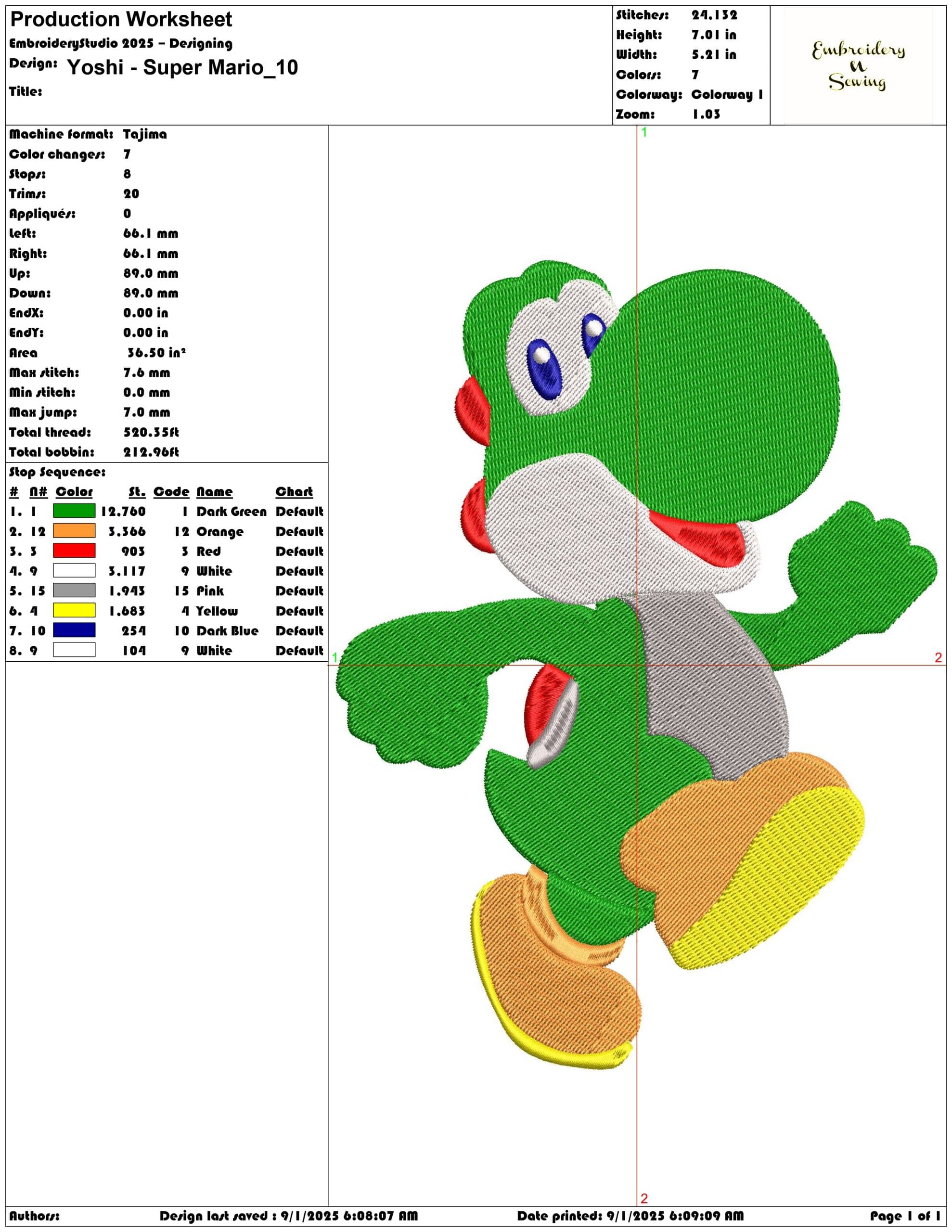 Yoshi - Super Mario-Elegant embroidery design file - instant download — view 3