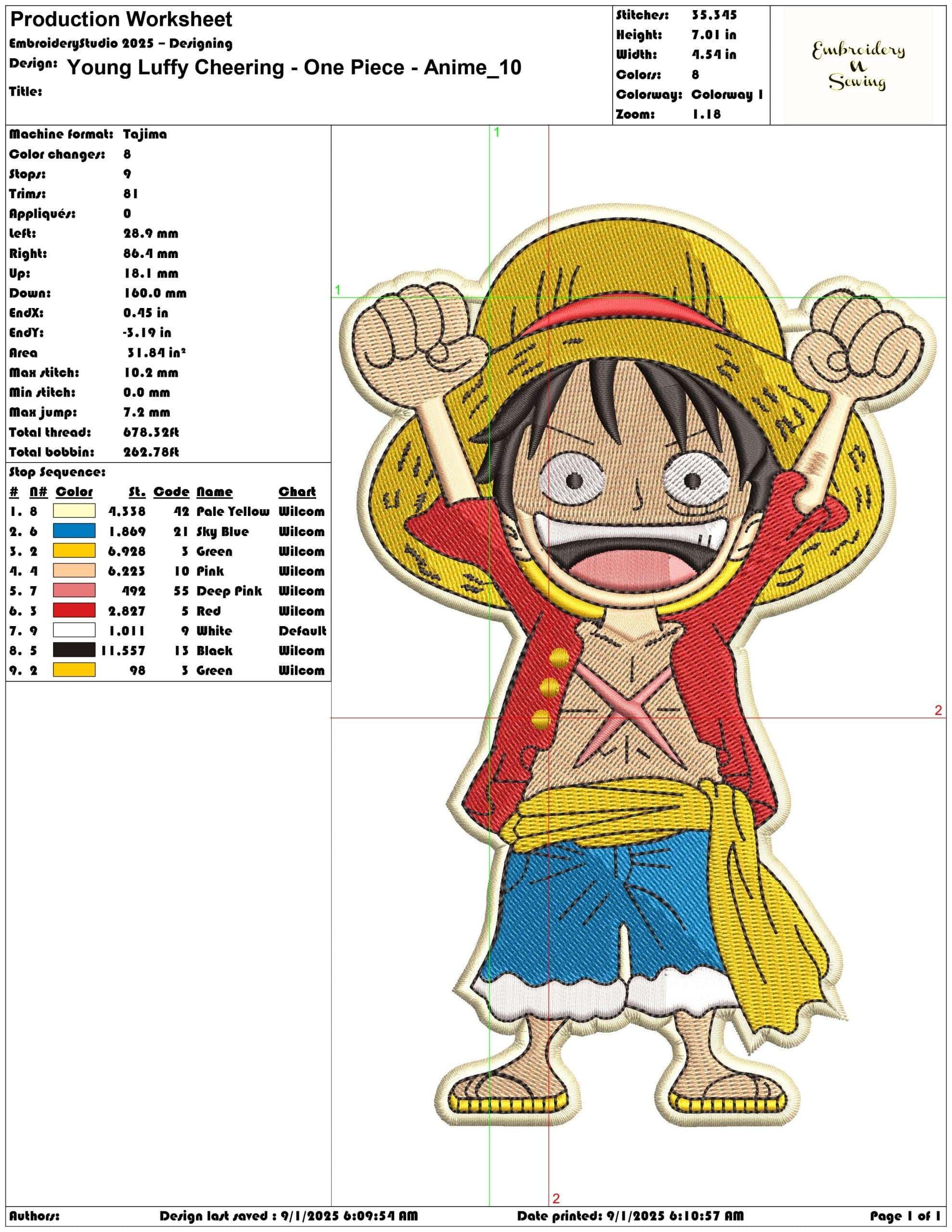 Young Luffy Cheering - One Piece - Anime-Elegant embroidery design file - instant download — view 3