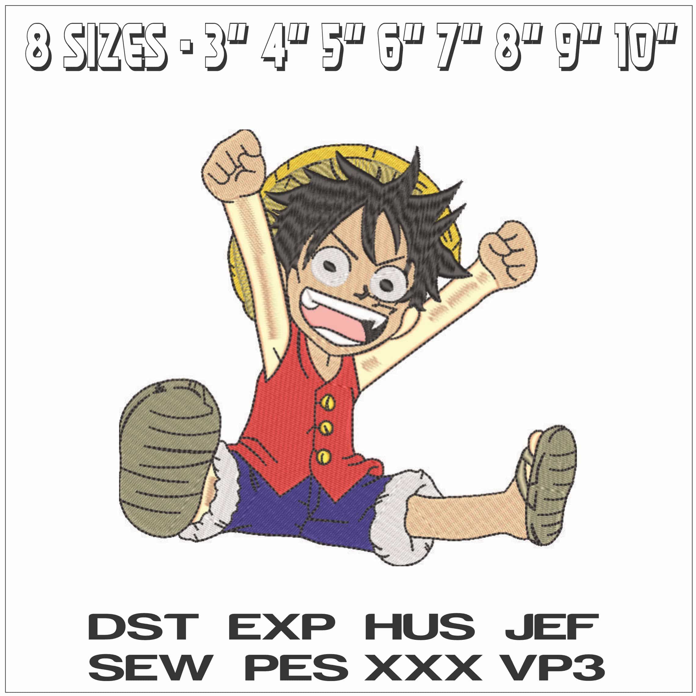 Young Luffy Cheering Sitting Down - One Piece - Anime-Elegant embroidery design file - instant download — view 2