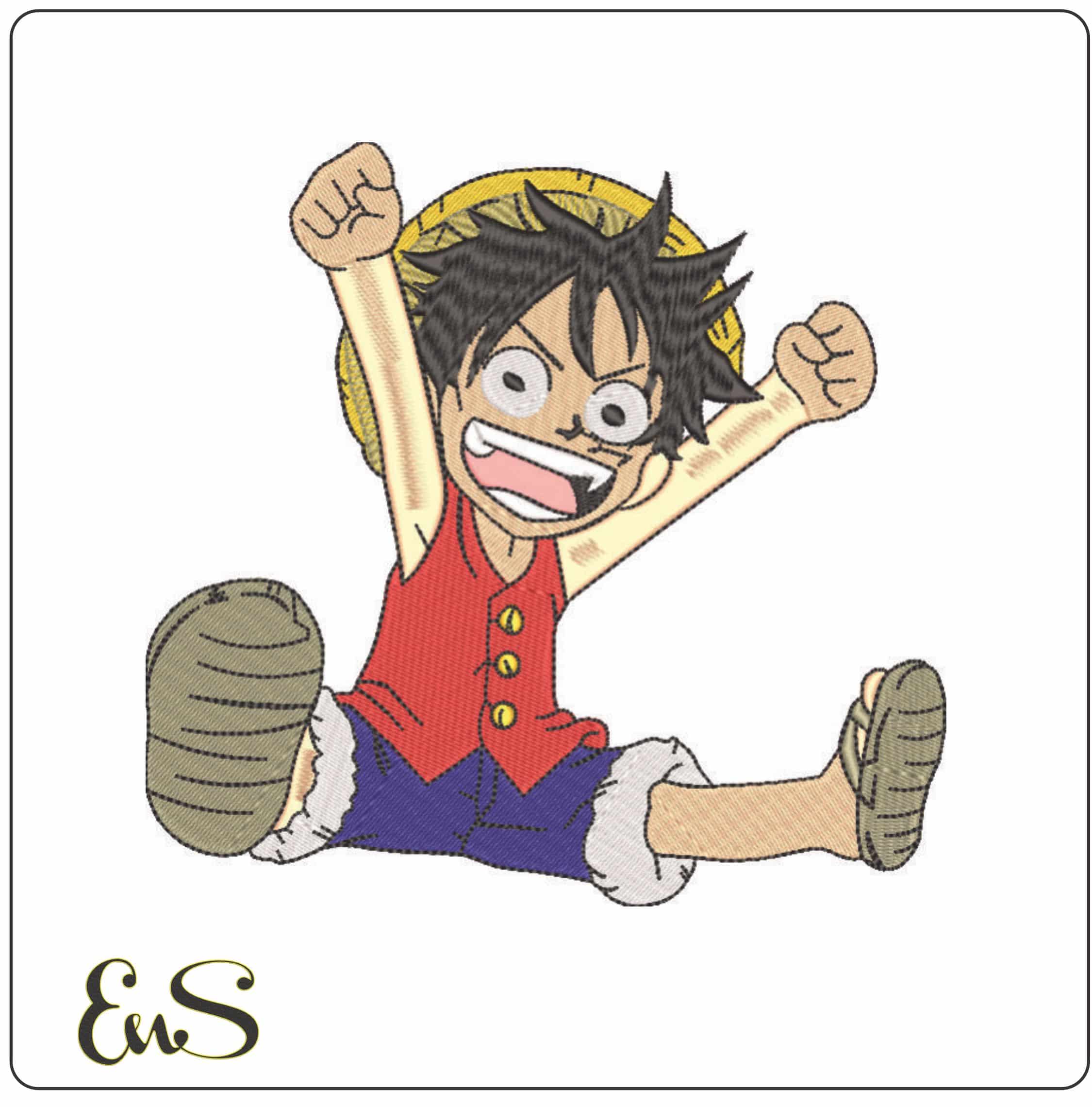 Young Luffy Cheering Sitting Down - One Piece - Anime-Elegant embroidery design file - instant download