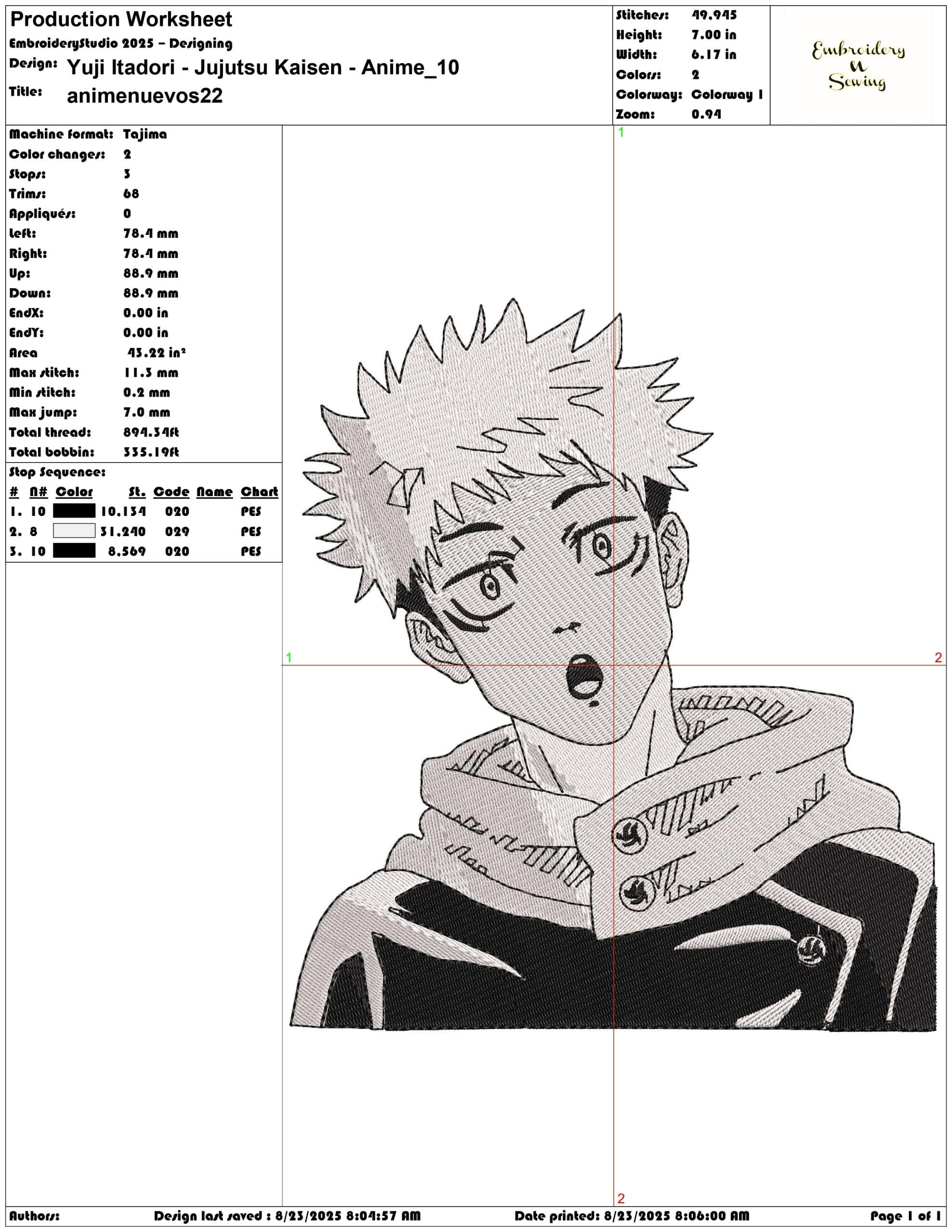 Yuji Itadori - Jujutsu Kaisen - Anime-Elegant embroidery design file - instant download — view 3