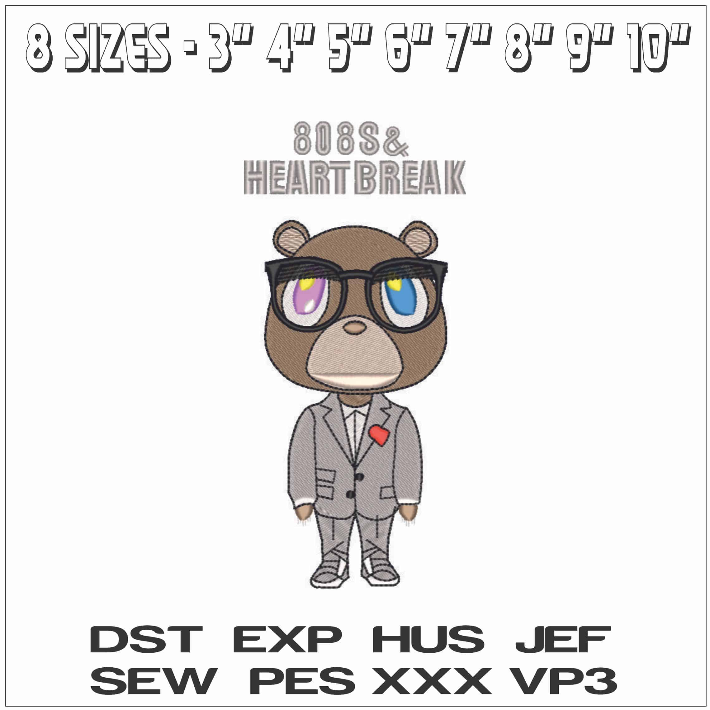 808s Heartbreak - Kanye West Yeeze Designs-Elegant embroidery design file - instant download — view 2
