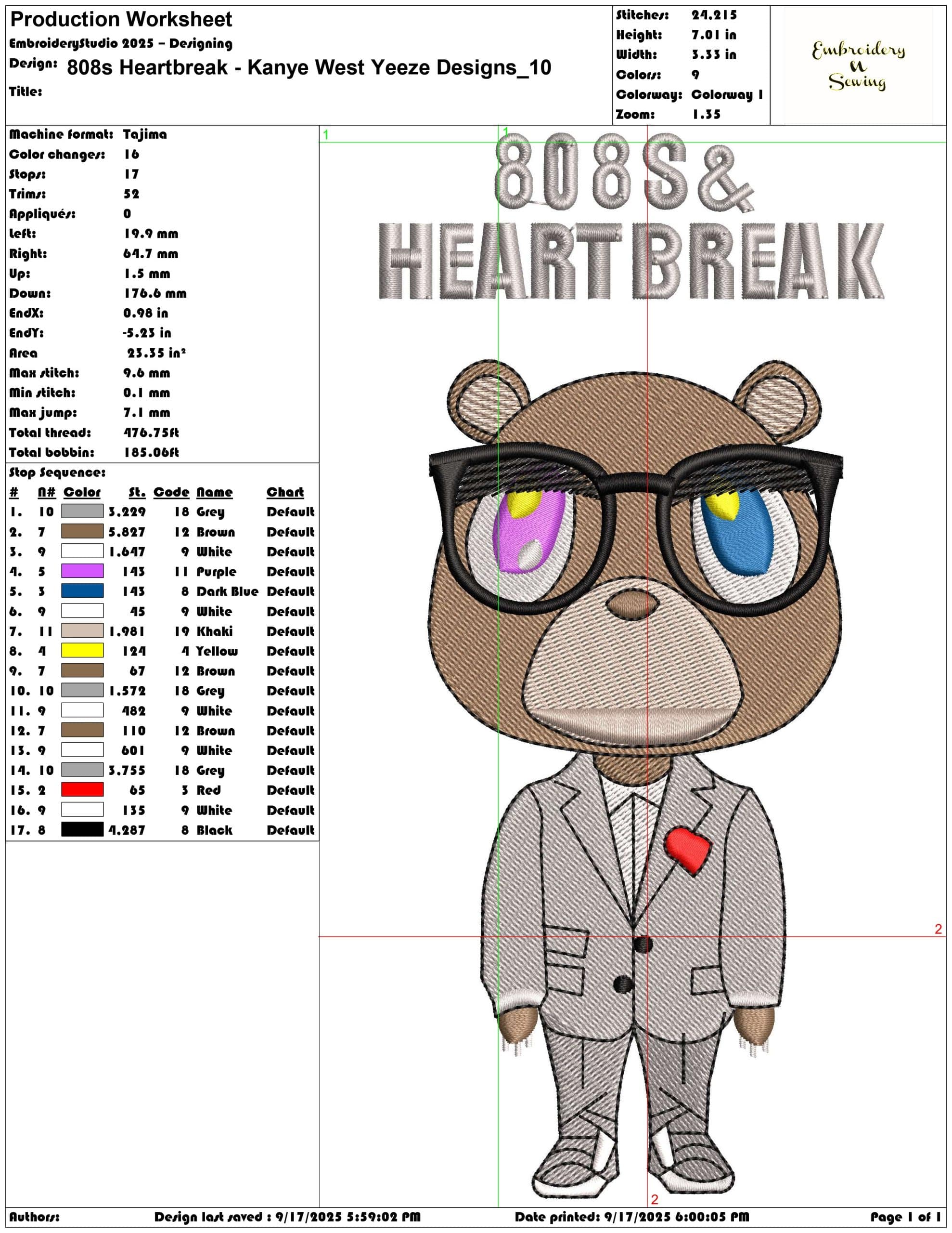 808s Heartbreak - Kanye West Yeeze Designs-Elegant embroidery design file - instant download — view 3
