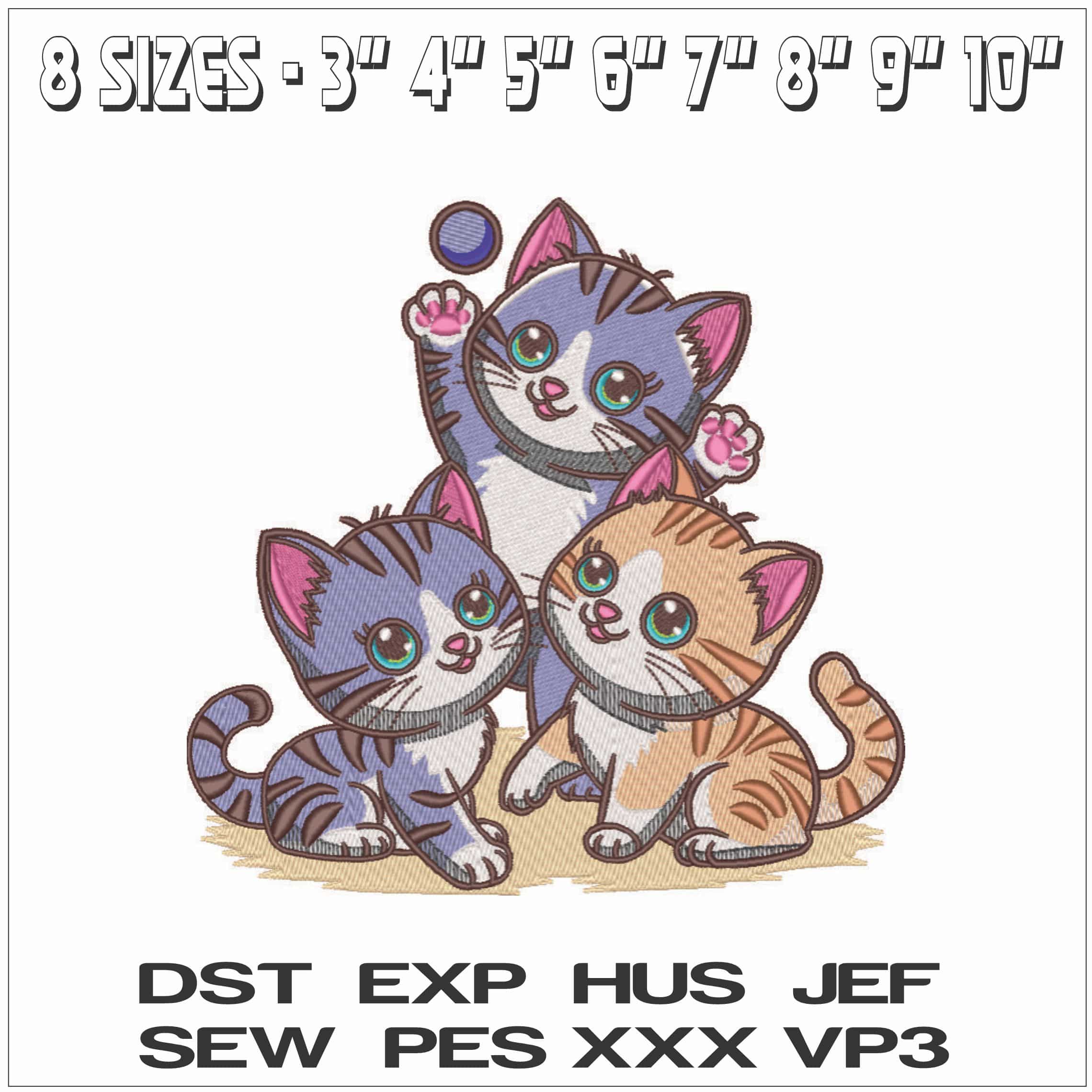 3 Kittens playing with Ball-Elegant embroidery design file - instant download — view 2