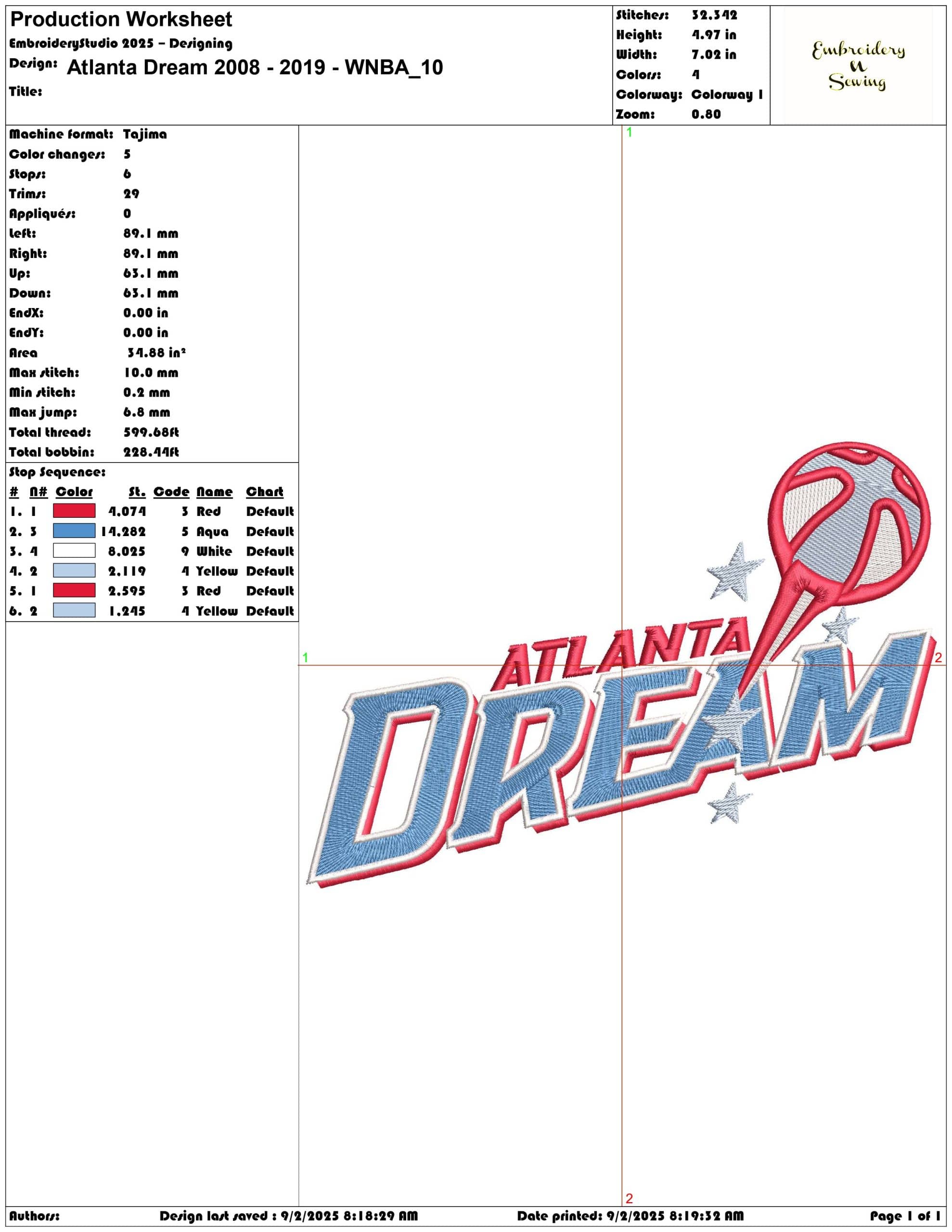 Atlanta Dream 2008 - 2019 - WNBA-Elegant embroidery design file - instant download — view 3