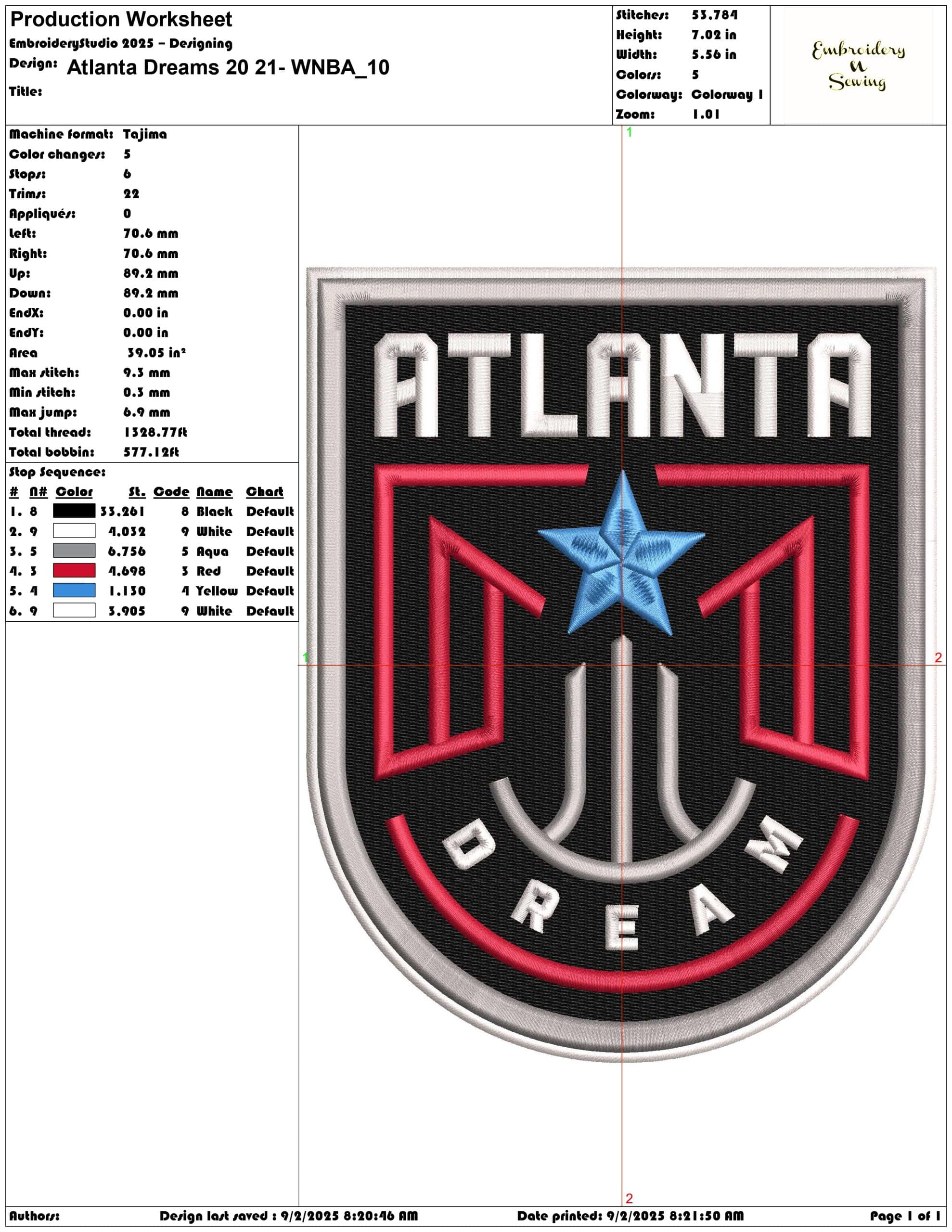 Atlanta Dreams 20 21- WNBA-Elegant embroidery design file - instant download — view 3