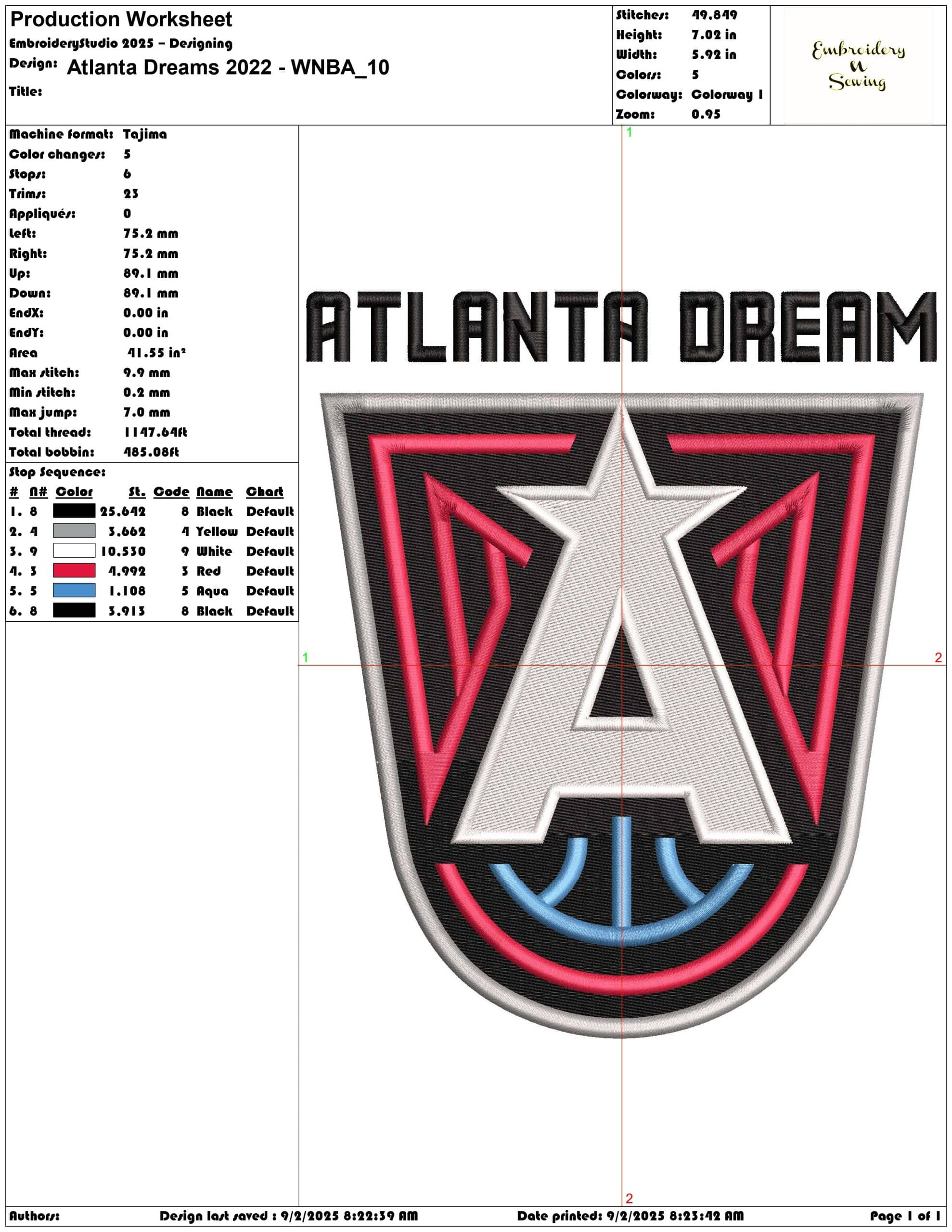 Atlanta Dreams 2022 - WNBA-Elegant embroidery design file - instant download — view 3